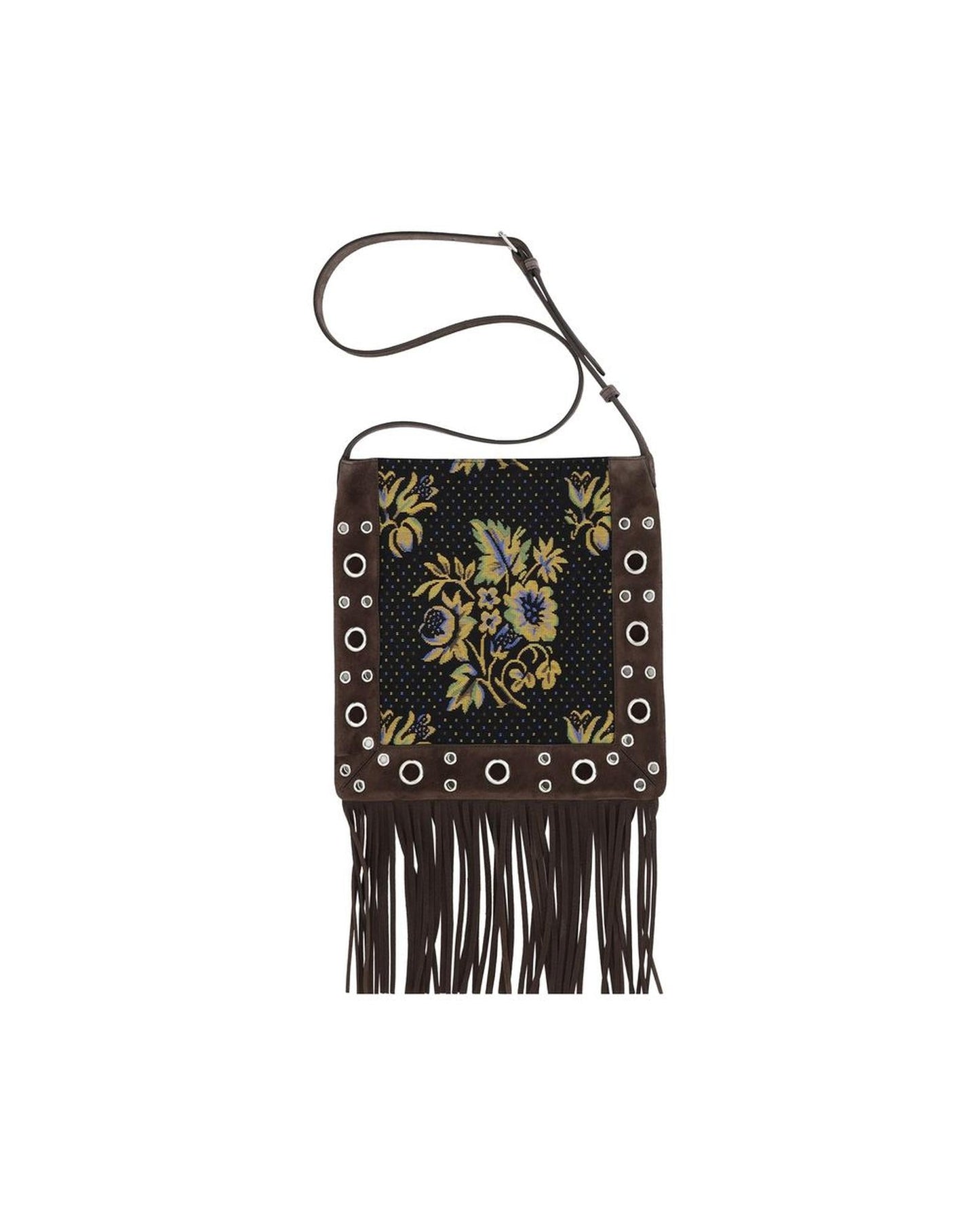 Valentino Garavani Floral Tapestry Suede Crossbody Men Multicolor Shoulder Bags