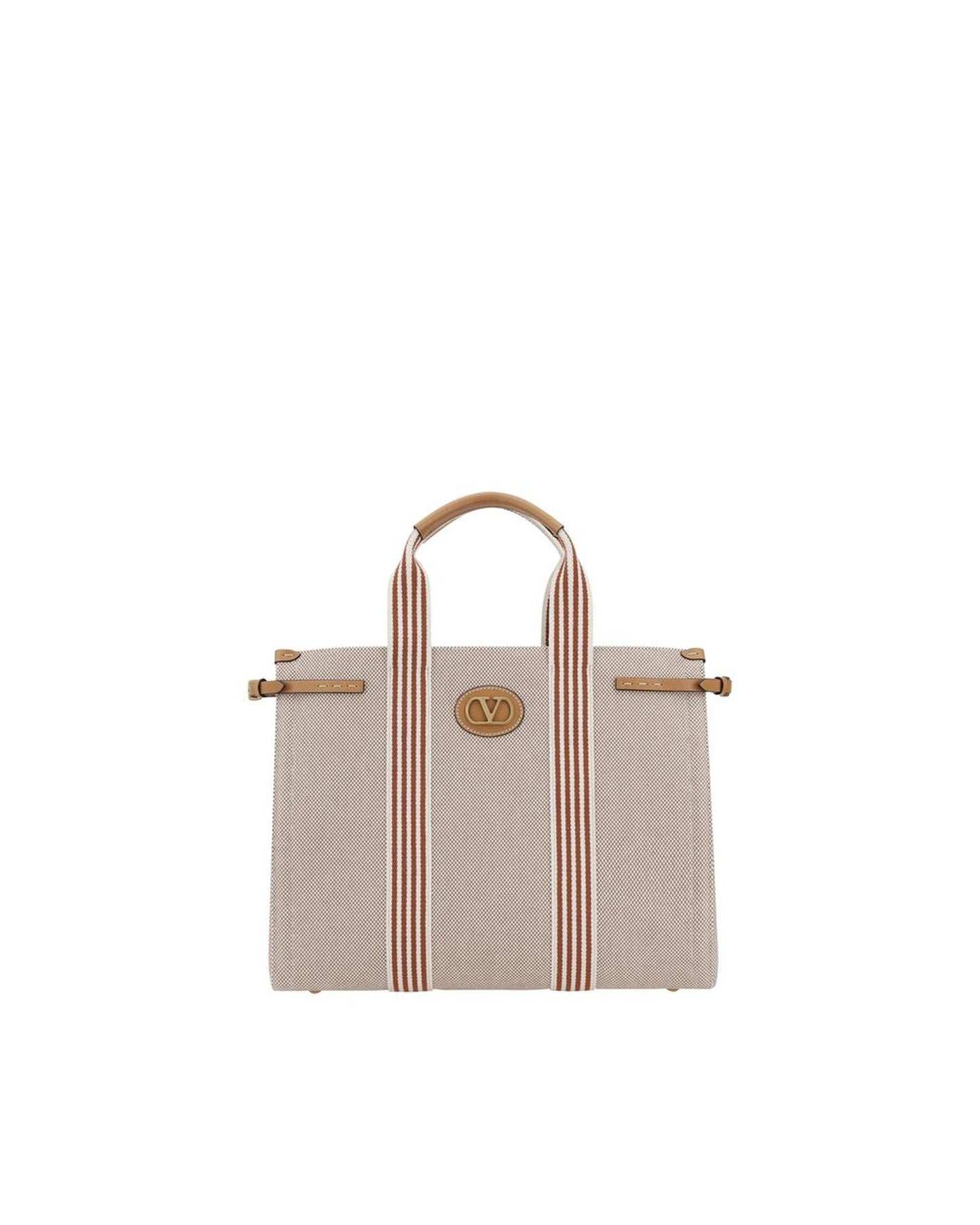 Valentino Garavani Refined Cotton Tote Bag with Adjustable Straps and Metal Feet ONE SIZE Beige
