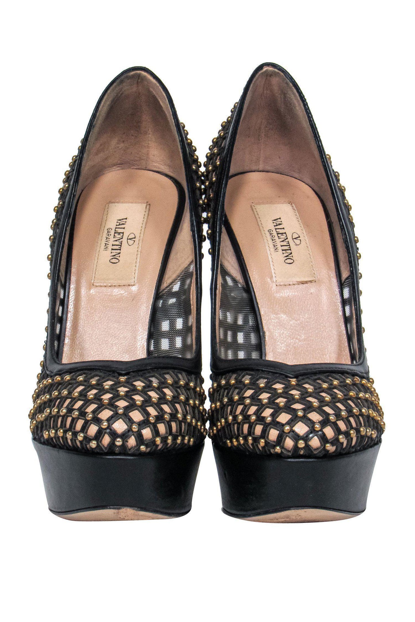 Valentino - Black & Beige Mesh Gold Studded Platform Pumps Sz 7