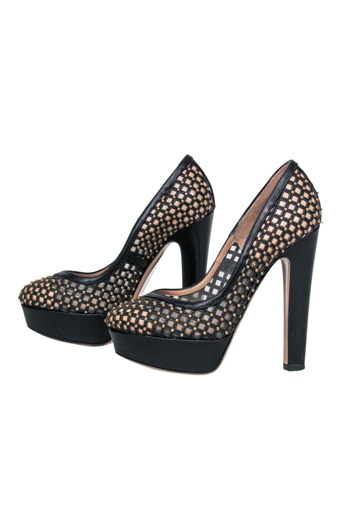 Valentino - Black & Beige Mesh Gold Studded Platform Pumps Sz 7