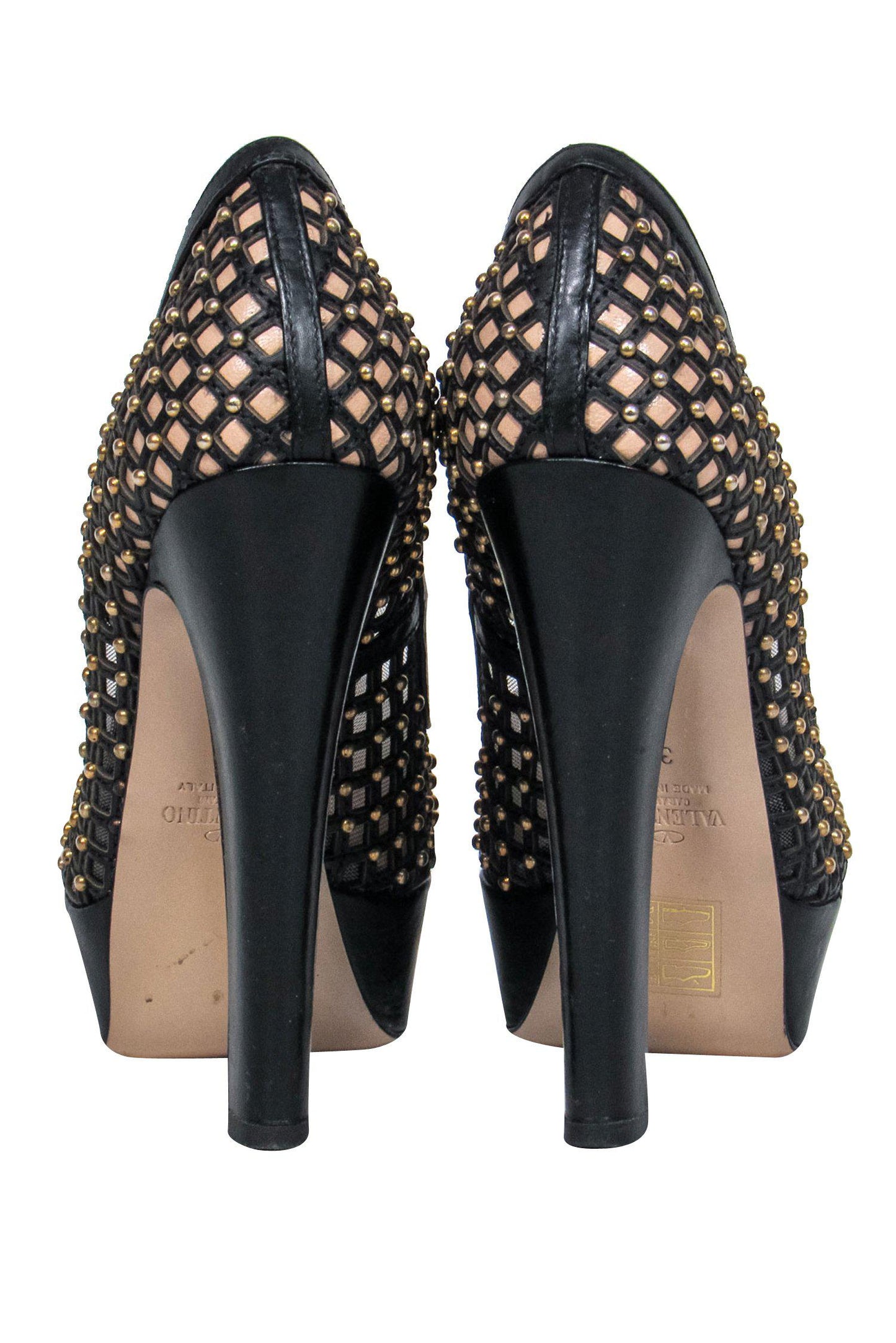 Valentino - Black & Beige Mesh Gold Studded Platform Pumps Sz 7