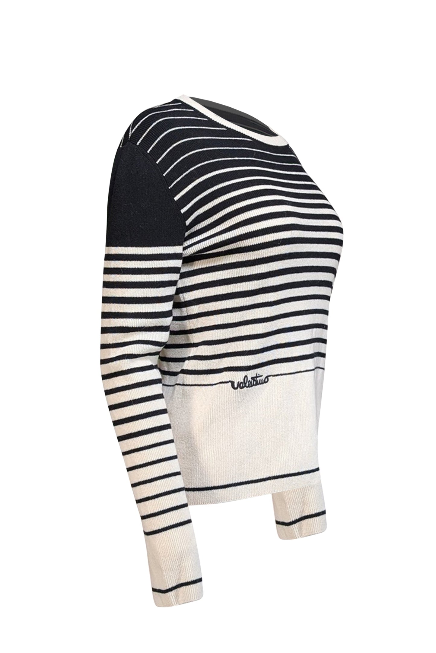 Valentino - Black & Cream Striped Wool & Cashmere Blend Sweater Sz XL