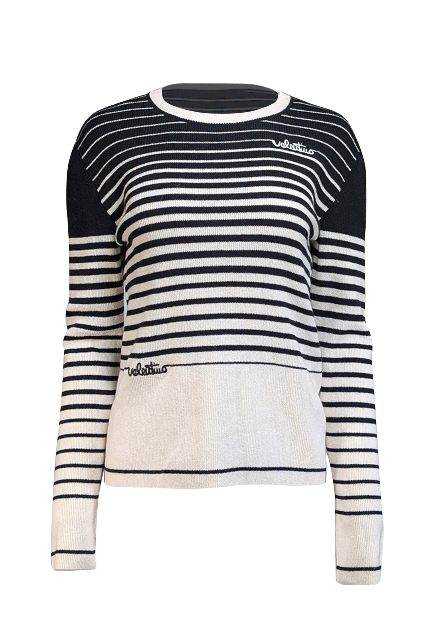 Valentino - Black & Cream Striped Wool & Cashmere Blend Sweater Sz XL