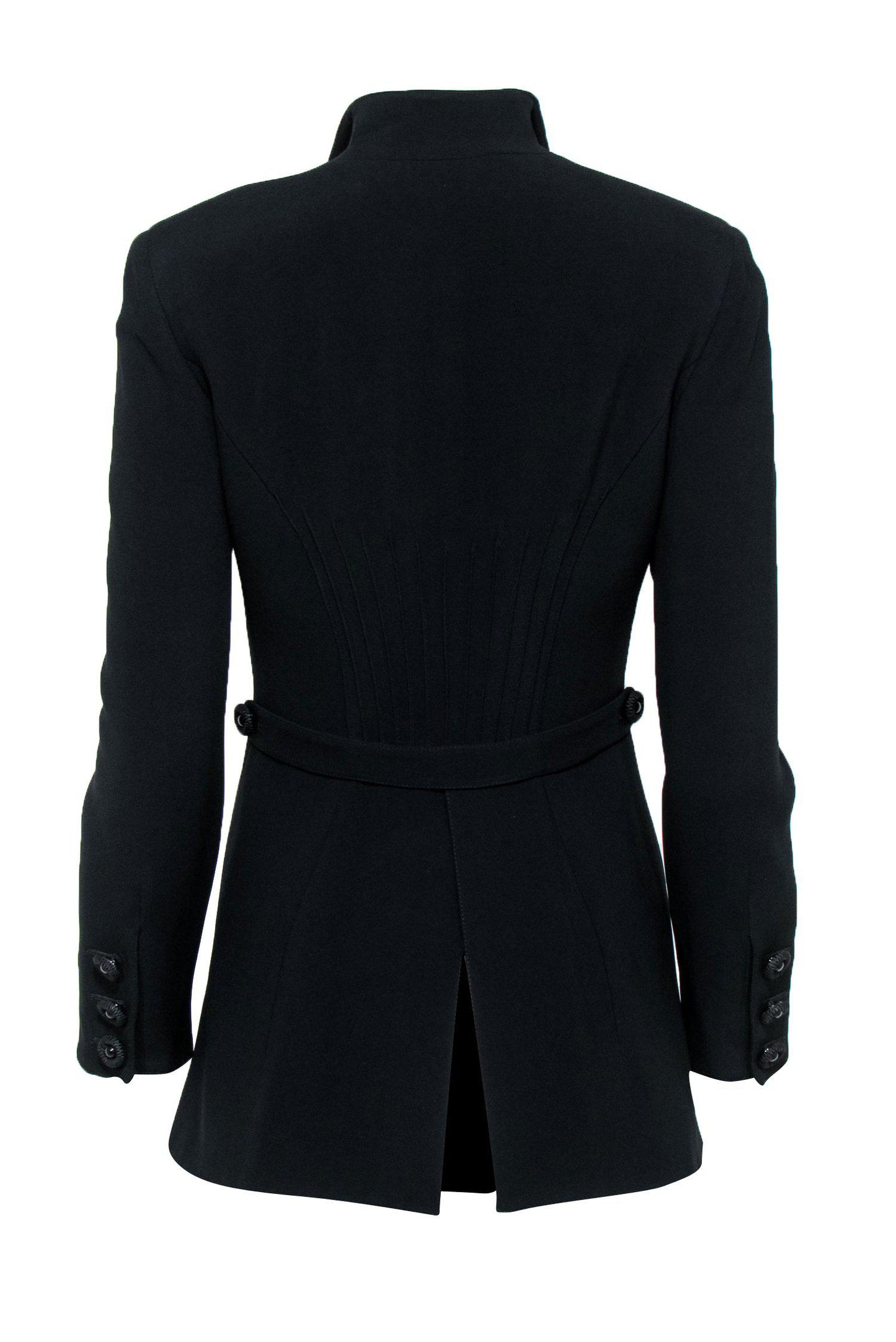 Valentino - Black Fitted Longline Coat w/ Embroidered Buttons Sz M