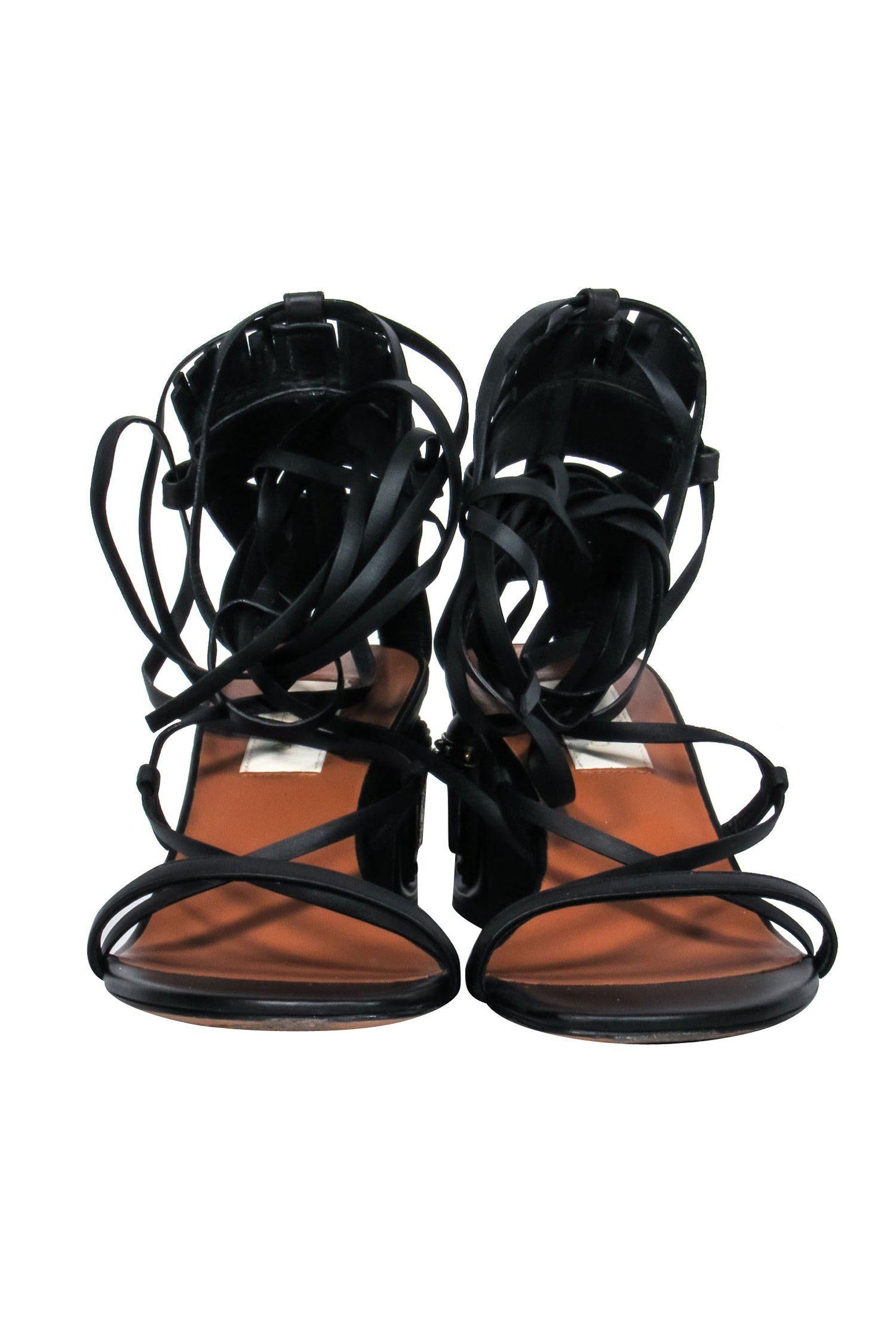 Valentino - Black Leather Lace-Up Block Heel Pumps w/ Tribal Hardware Sz 7