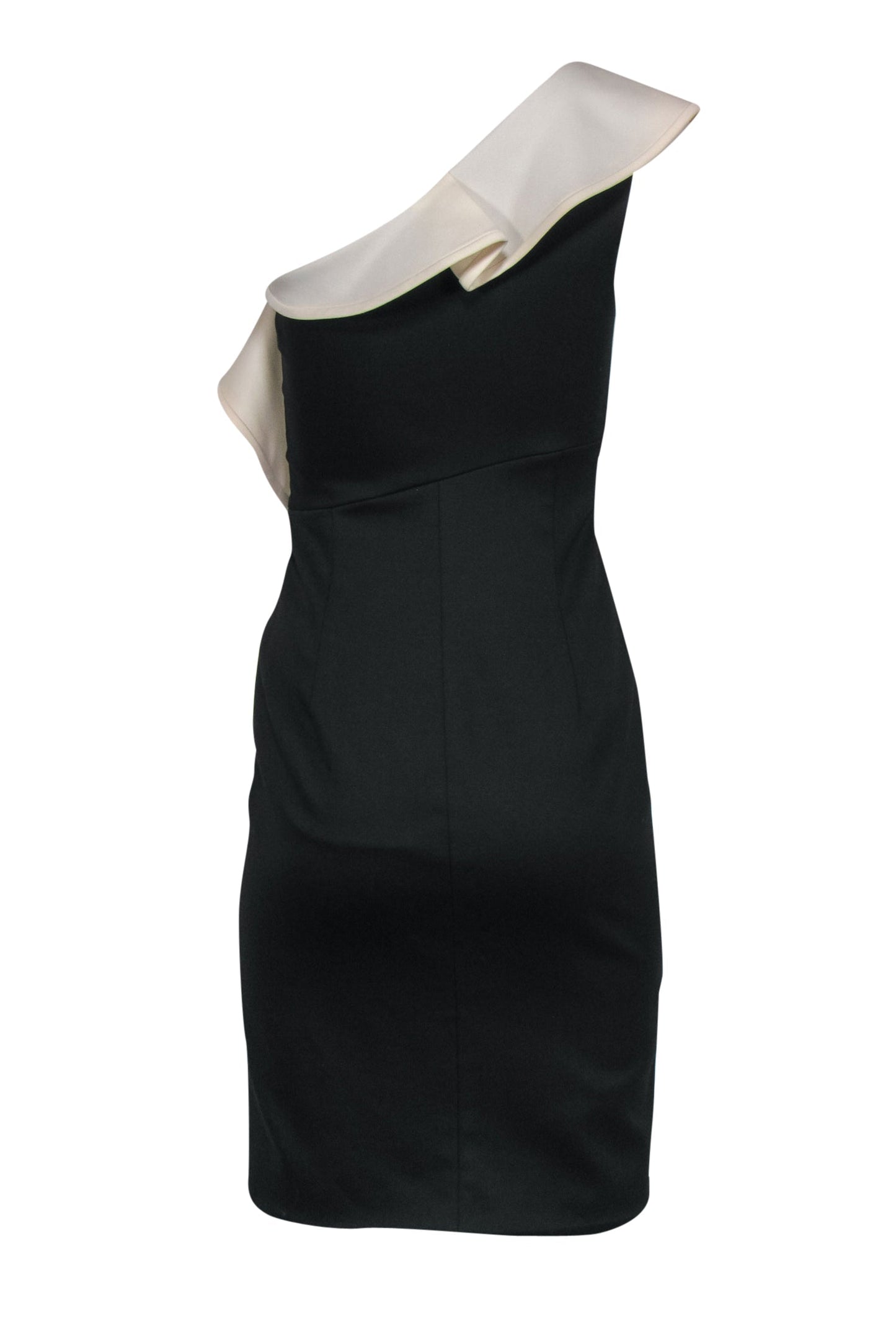 Valentino - Black One Shoulder Sheath Cocktail Dress w/ Ivory Ruffle Sz 4