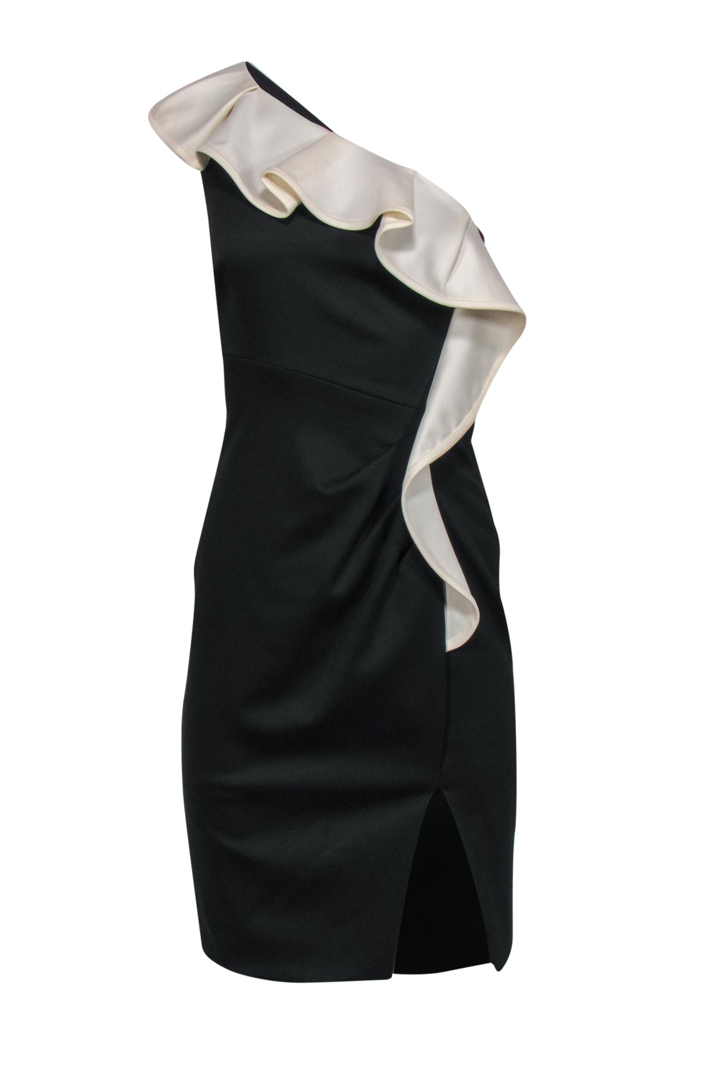 Valentino - Black One Shoulder Sheath Cocktail Dress w/ Ivory Ruffle Sz 4