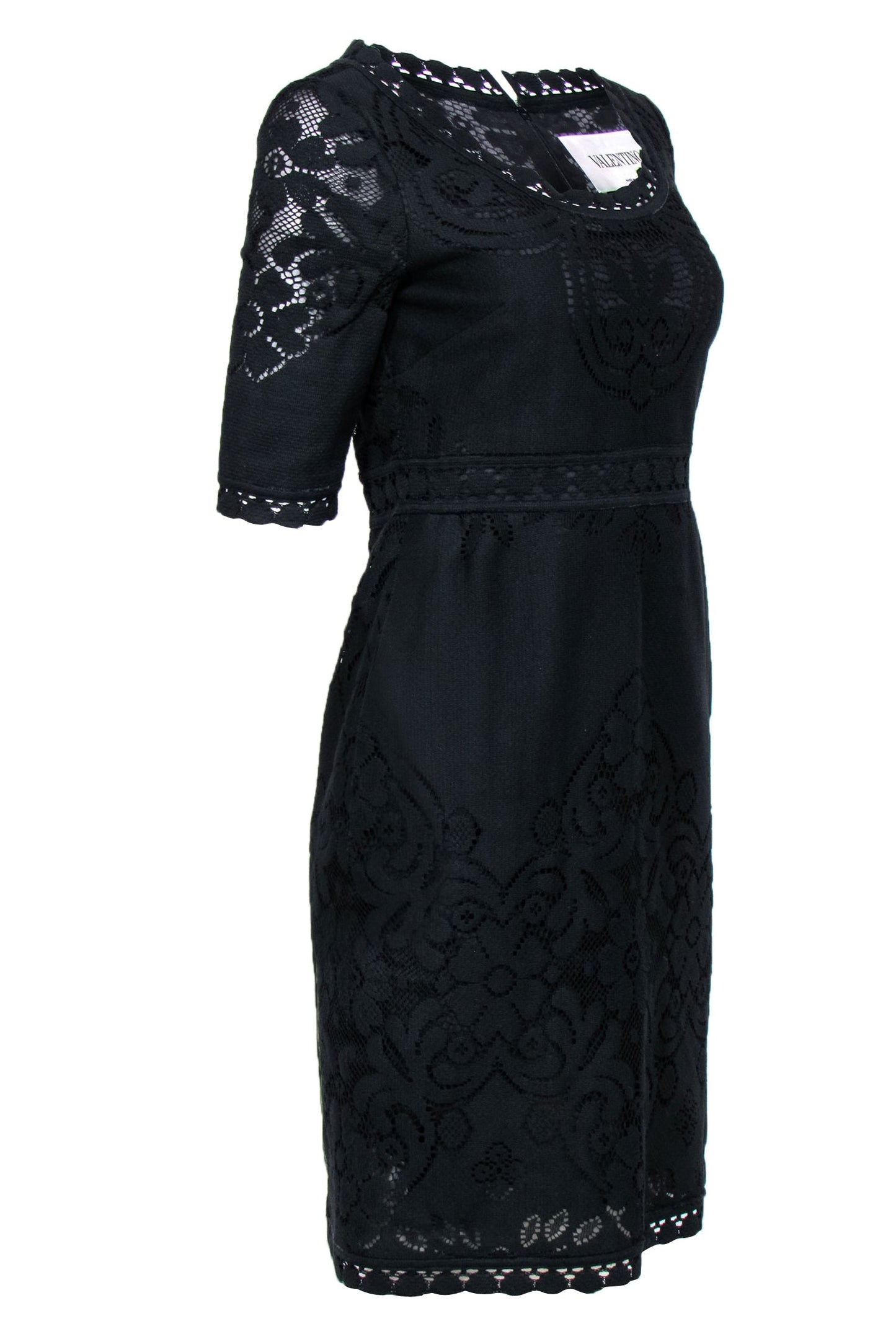 Valentino - Black Short Sleeve Eyelet Lace Sheath Dress Sz 6