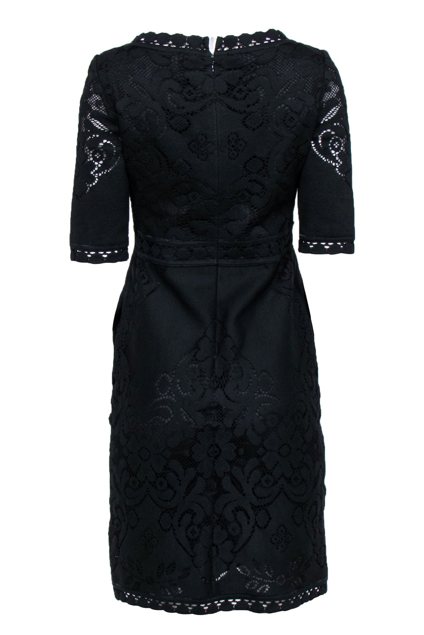 Valentino - Black Short Sleeve Eyelet Lace Sheath Dress Sz 6