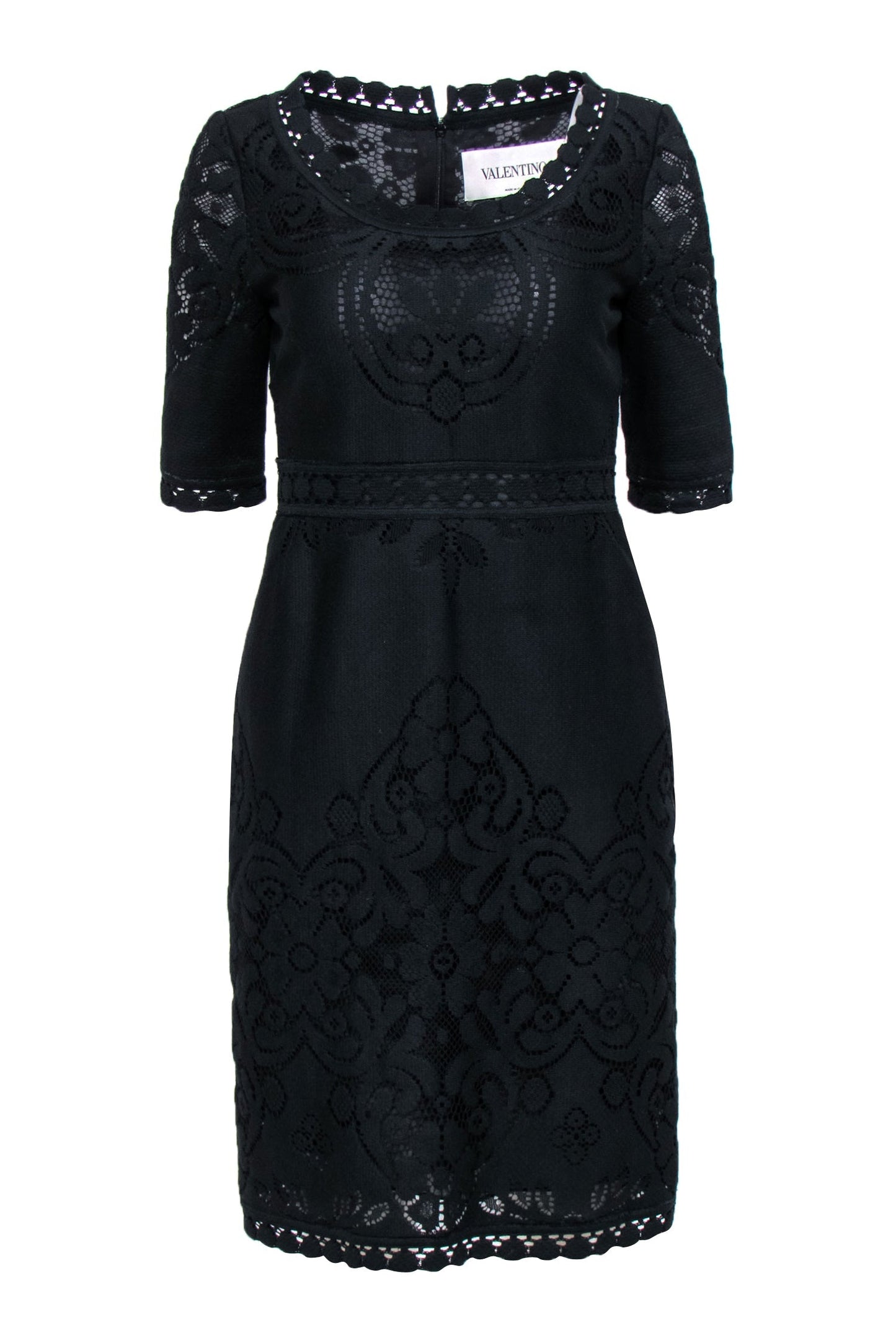 Valentino - Black Short Sleeve Eyelet Lace Sheath Dress Sz 6