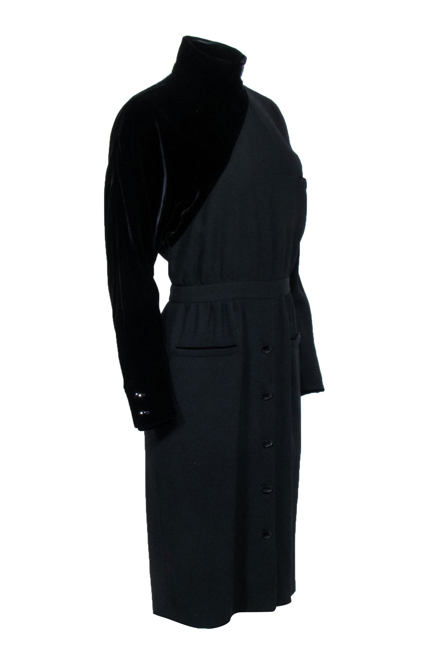 Valentino - Black Velvet Textured Detail Long Sleeve Dress Sz 10