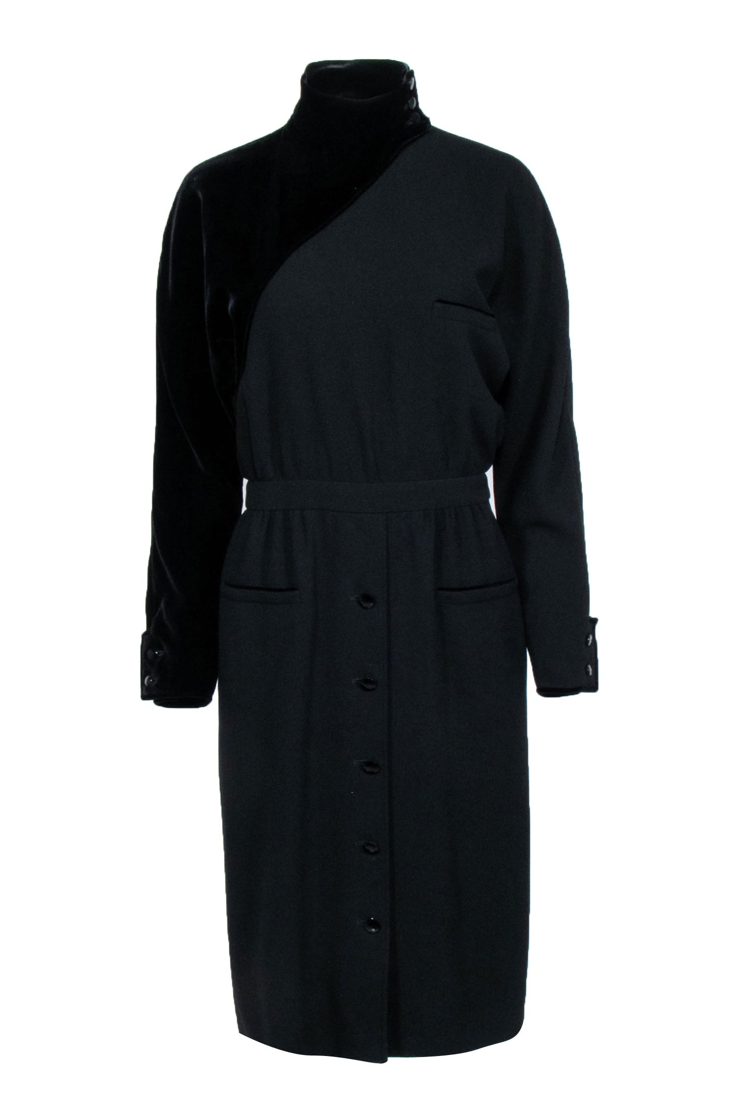 Valentino - Black Velvet Textured Detail Long Sleeve Dress Sz 10