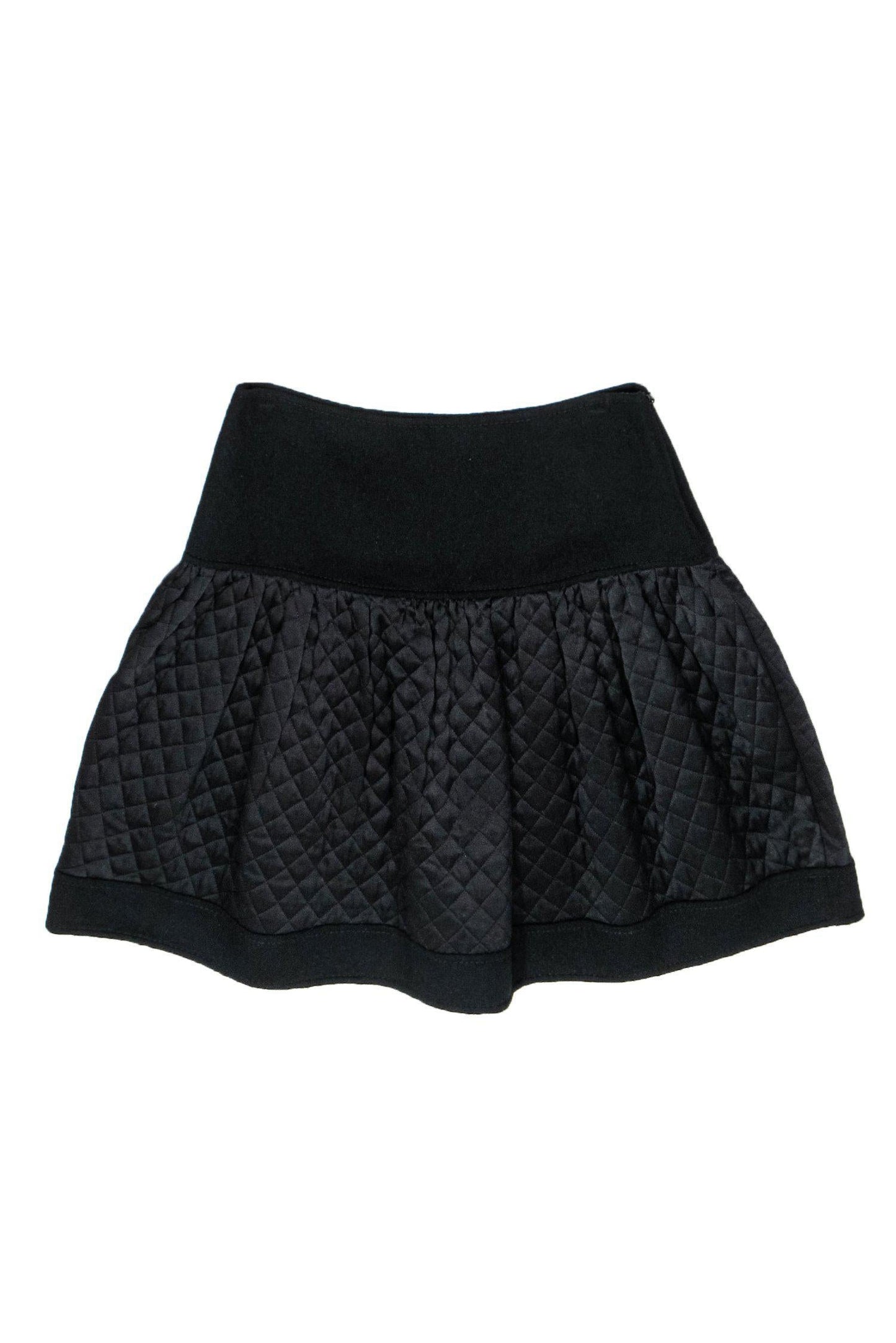 Valentino - Black Wool Blend Quilted Skater Skirt Sz 8