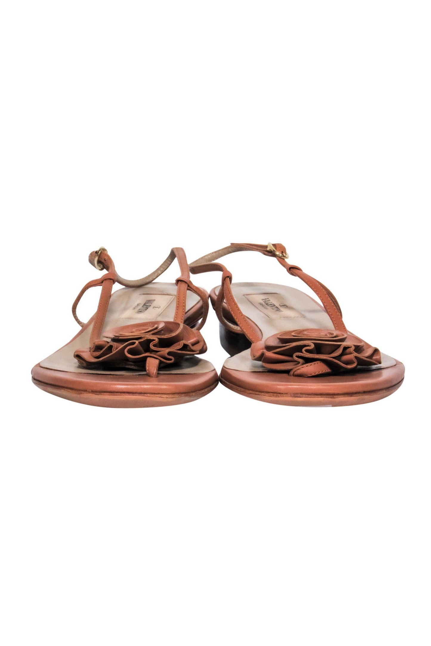 Valentino - Brown Leather Strappy Heeled Sandals w/ Rosette Design Sz 9