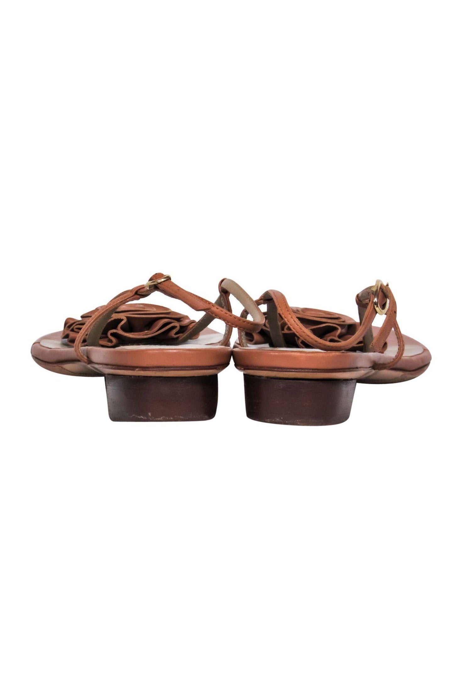 Valentino - Brown Leather Strappy Heeled Sandals w/ Rosette Design Sz 9