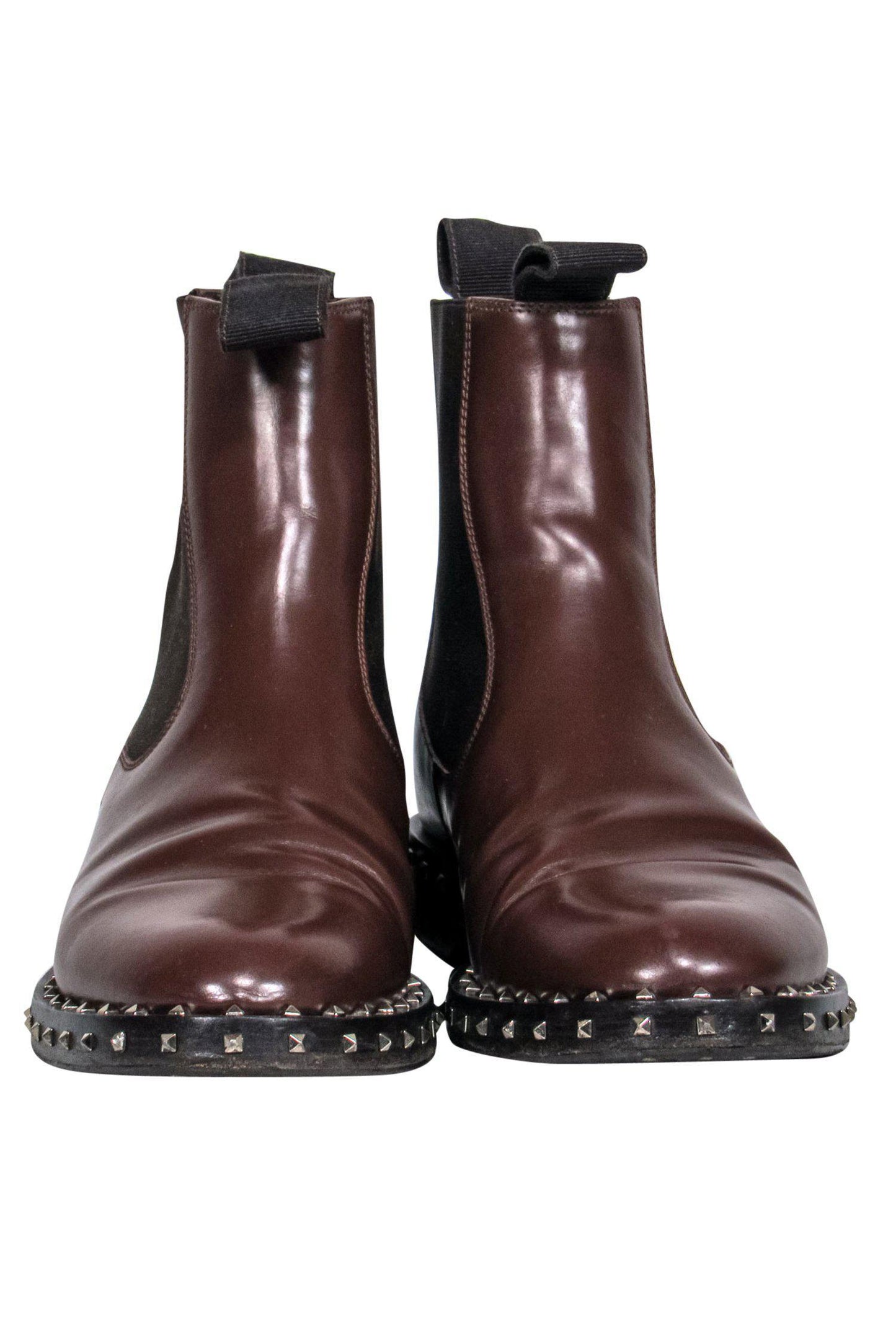 Valentino - Brown Leather Studded Chelsea Booties Sz 6.5