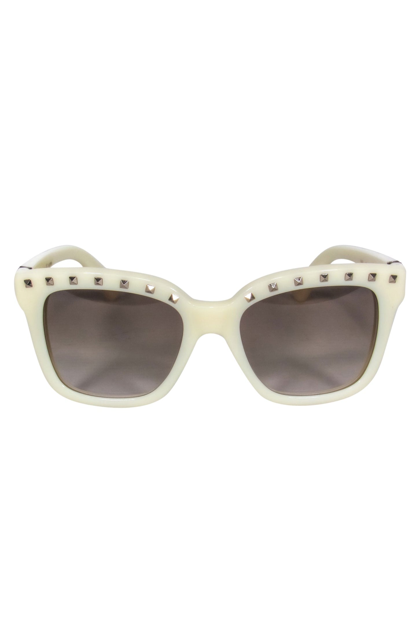 Valentino - Cream Square Frame Sunglasses w/ Studs