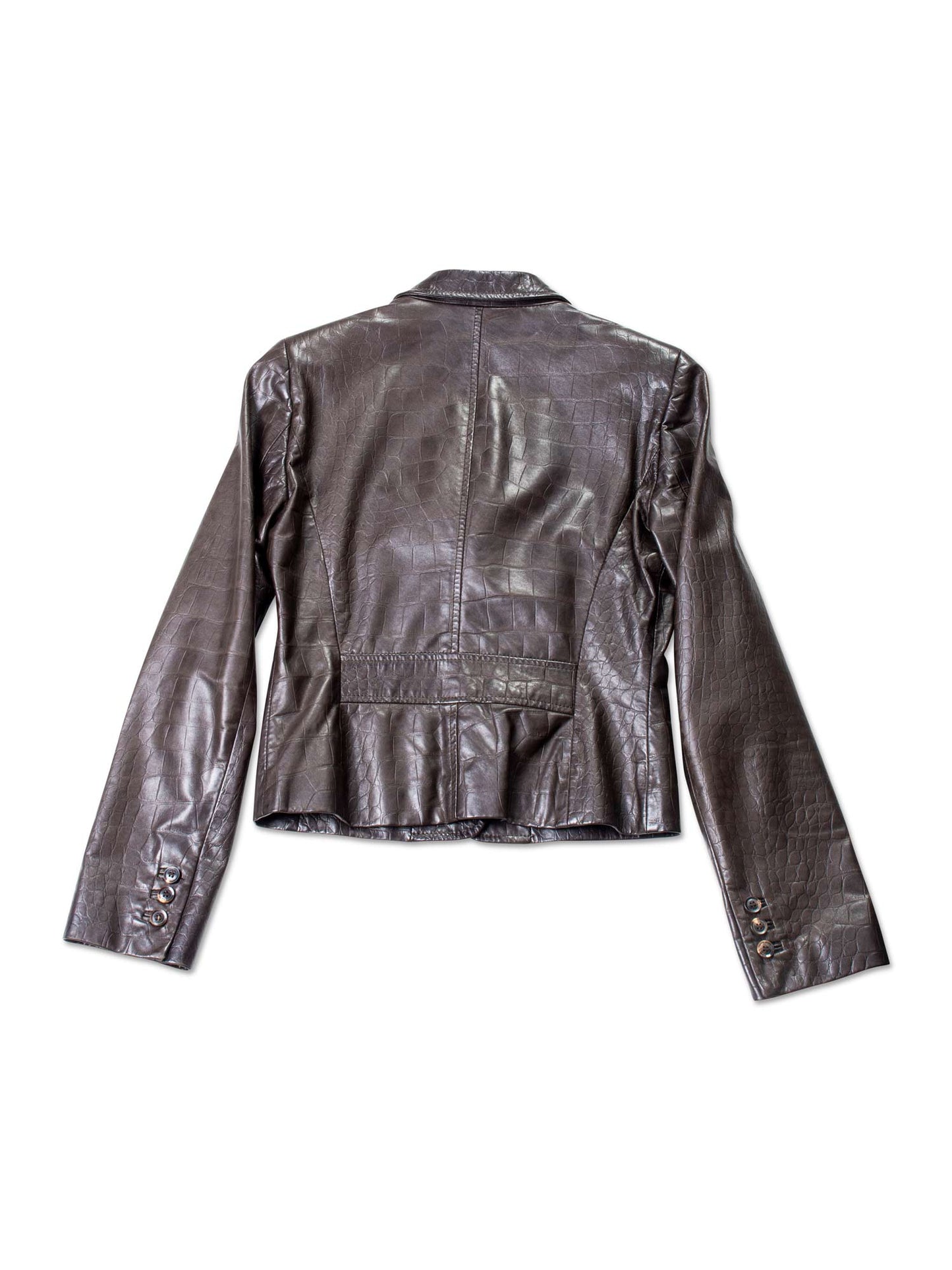 Valentino Crocodile Embossed Leather Fitted Jacket Brown