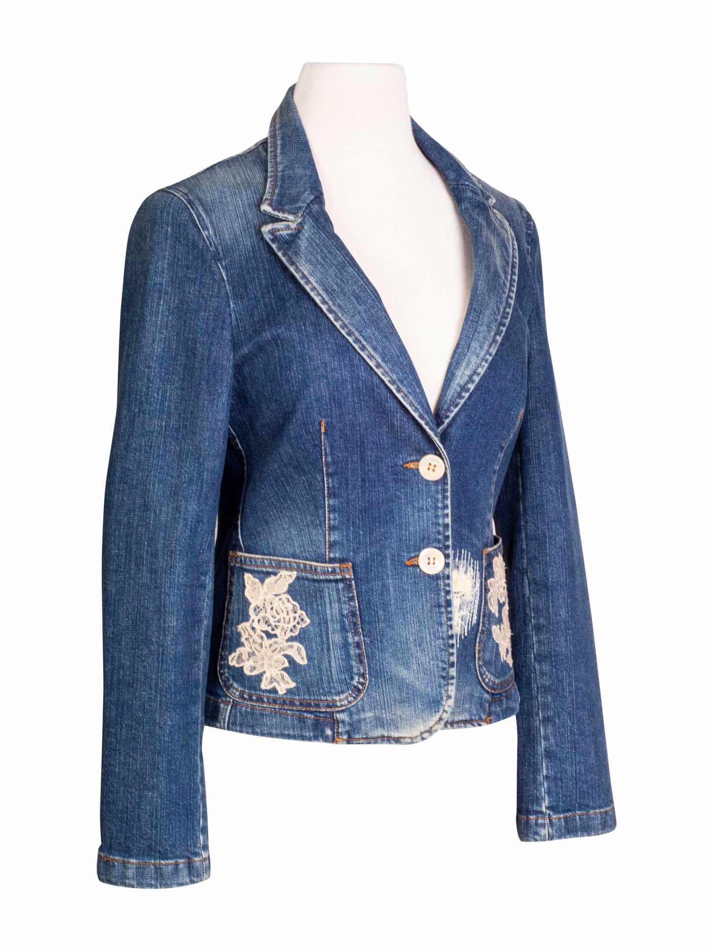 Valentino Denim Lace Fitted Jacket Blue
