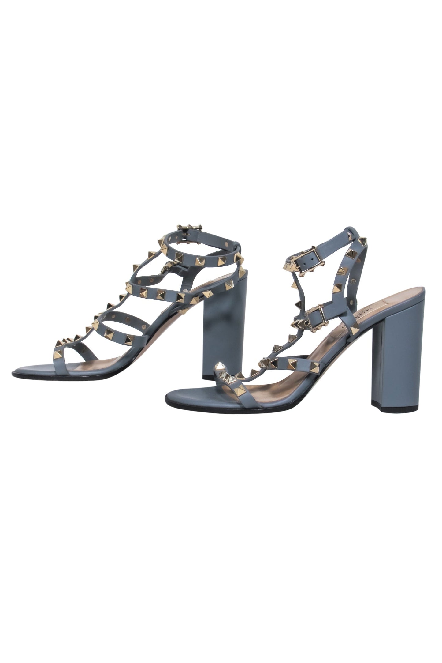 Valentino - Dusty Grey Rockstud Strappy Heels w/ Double Clasp Sz 6