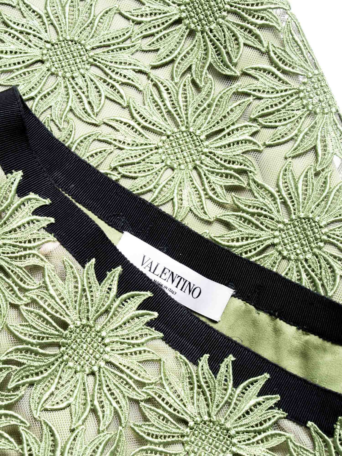 Valentino Floral Lace Midi Skirt Green