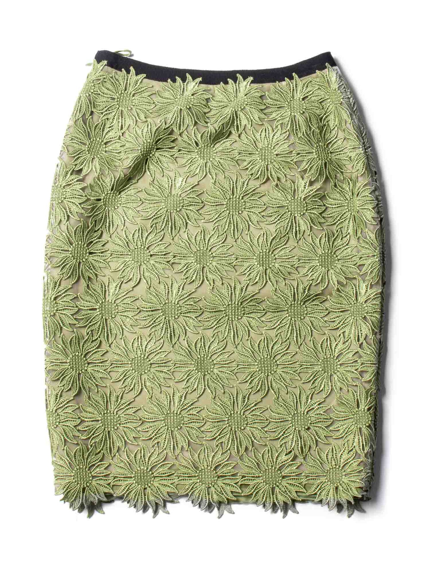 Valentino Floral Lace Midi Skirt Green