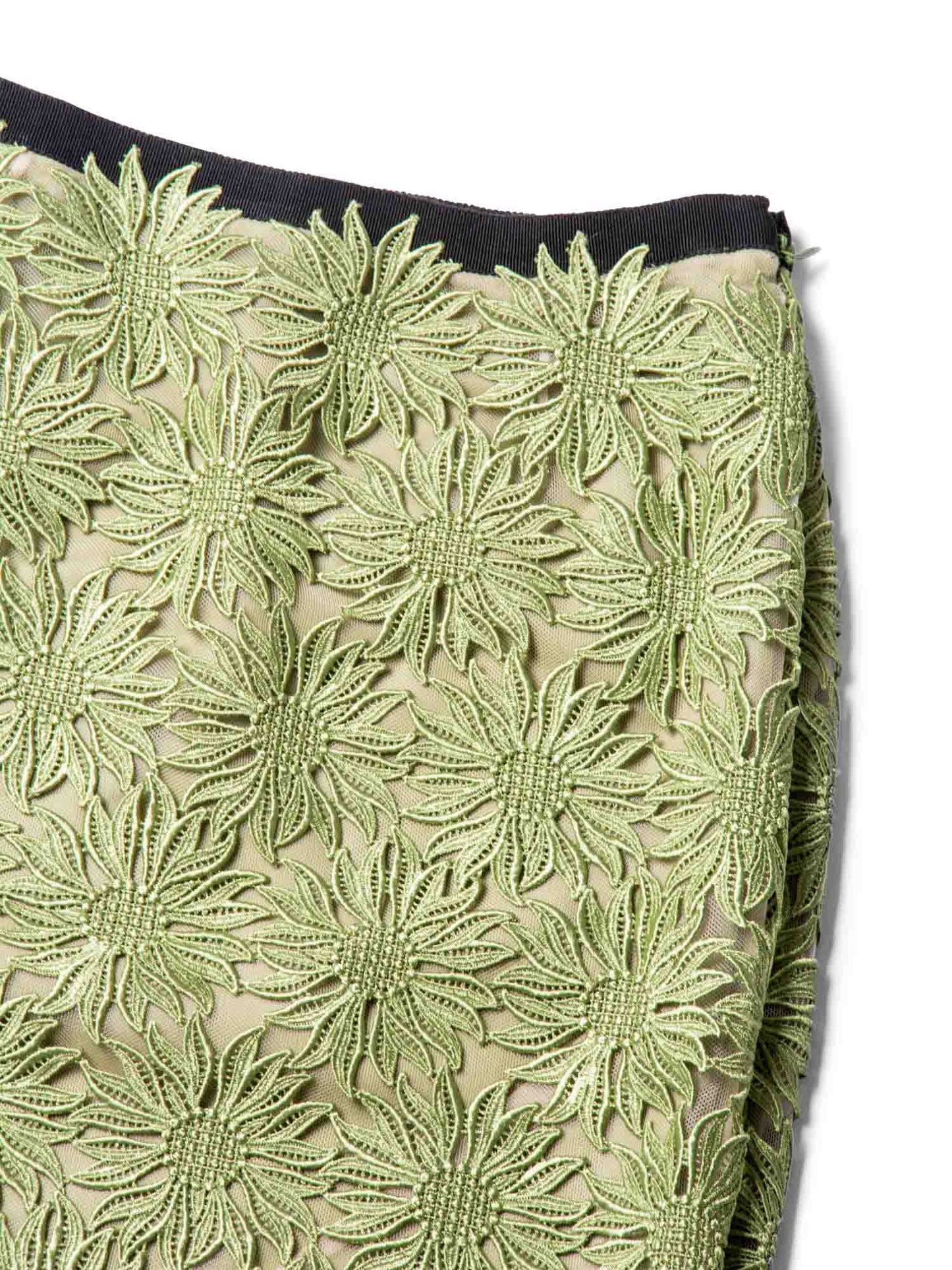 Valentino Floral Lace Midi Skirt Green
