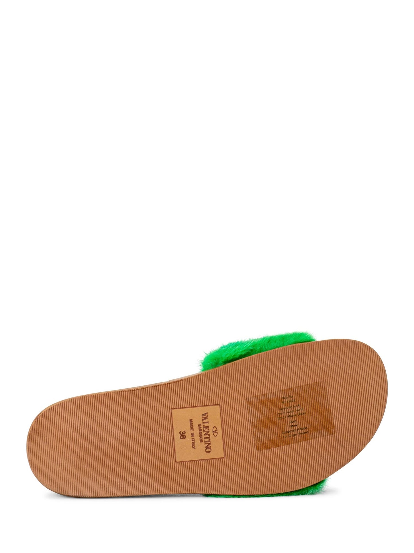 Valentino Fur Rockstud Slides Green