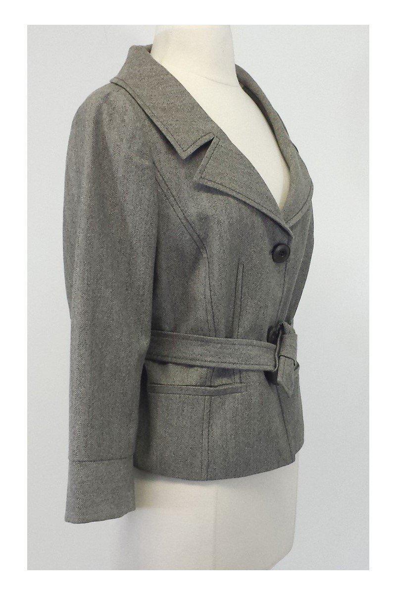 Valentino - Herringbone Wool Belted Cropped Blazer Sz 10