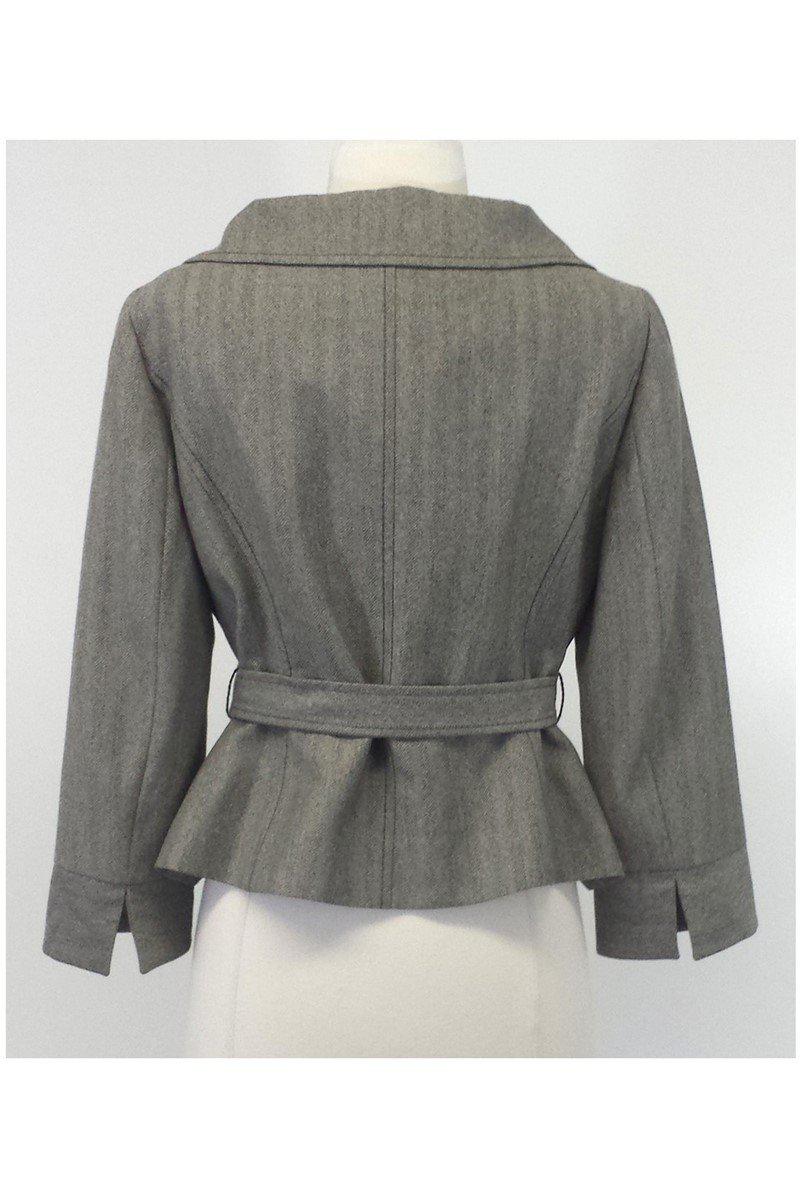 Valentino - Herringbone Wool Belted Cropped Blazer Sz 10