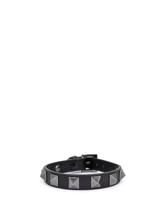 Valentino Leather Rockstud Bracelet Black