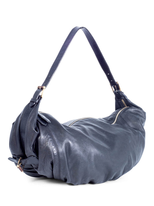 Valentino Logo Leather Buckled Hobo Bag Black