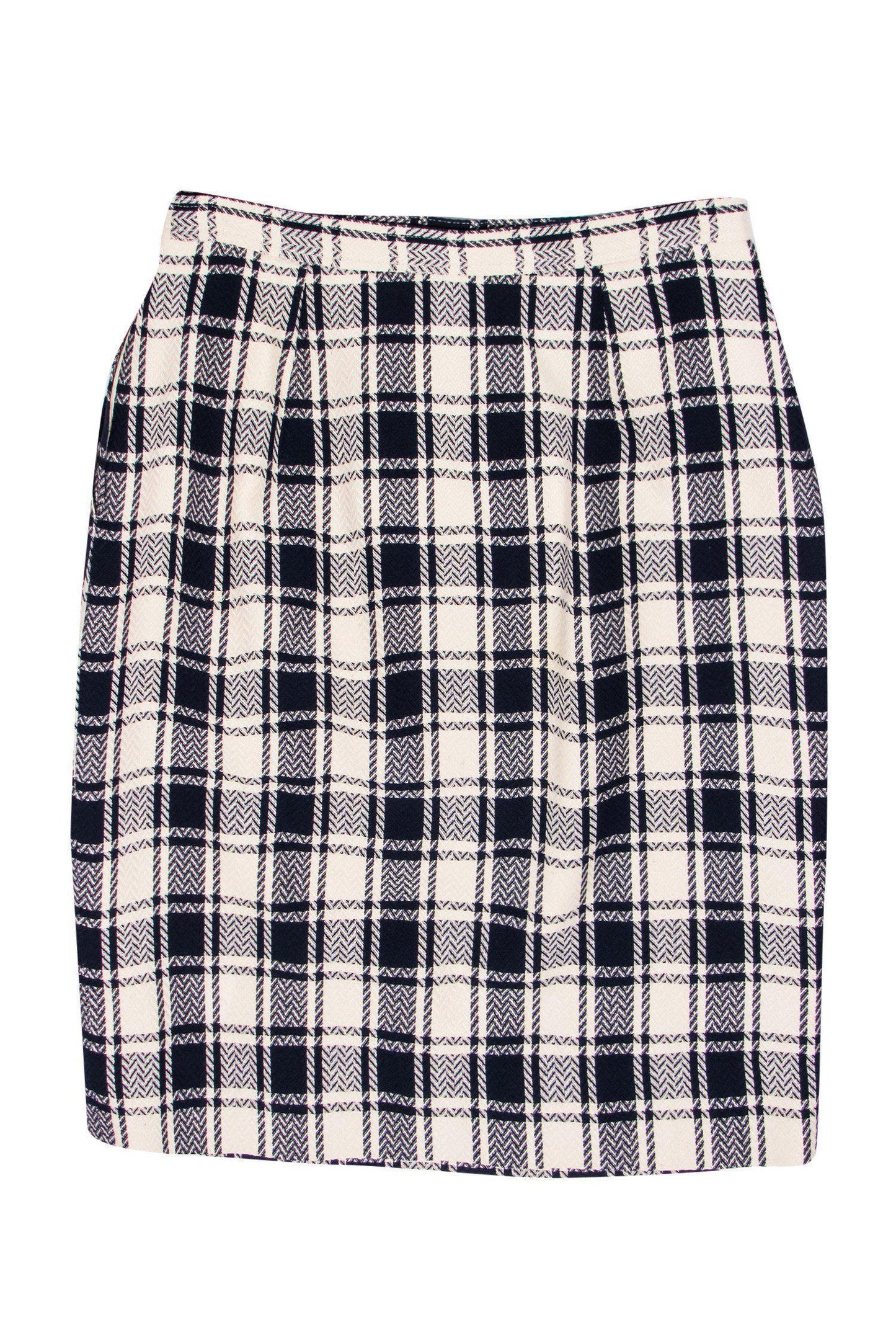 Valentino - Navy & Cream Plaid Pencil Skirt Sz 8