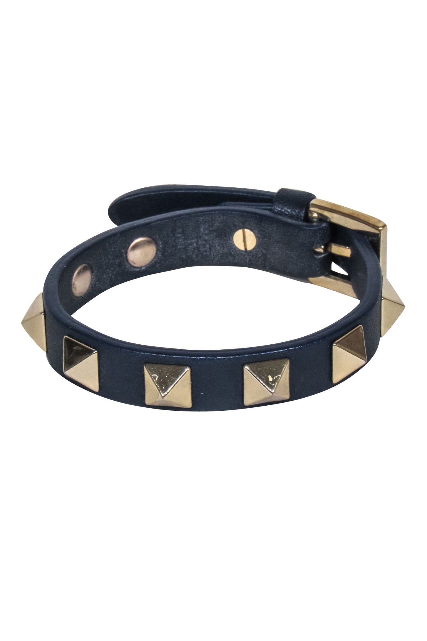 Valentino - Navy Leather Studed Bracelet
