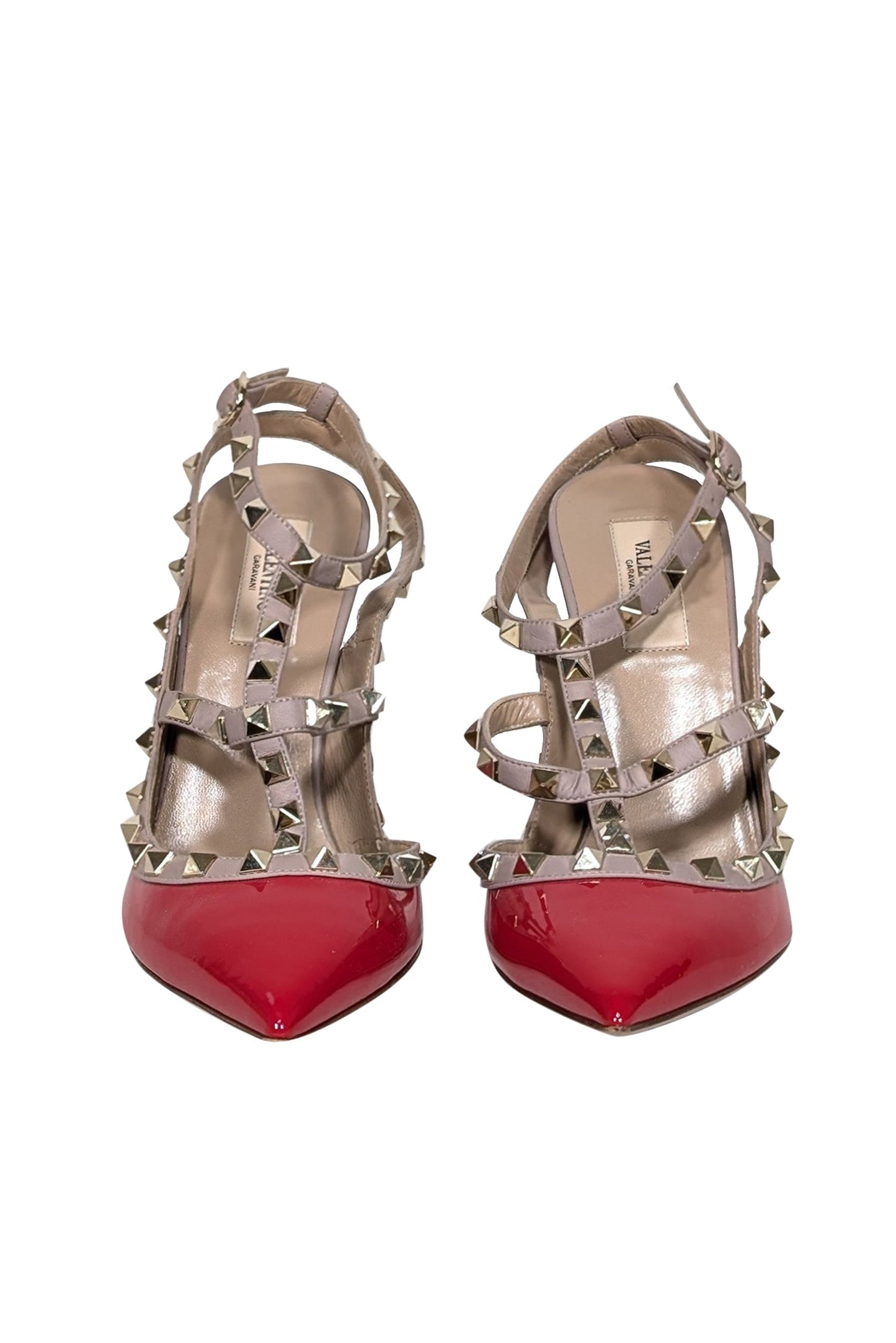Valentino - Red & Beige Studded Strappy Heels Sz 10.5