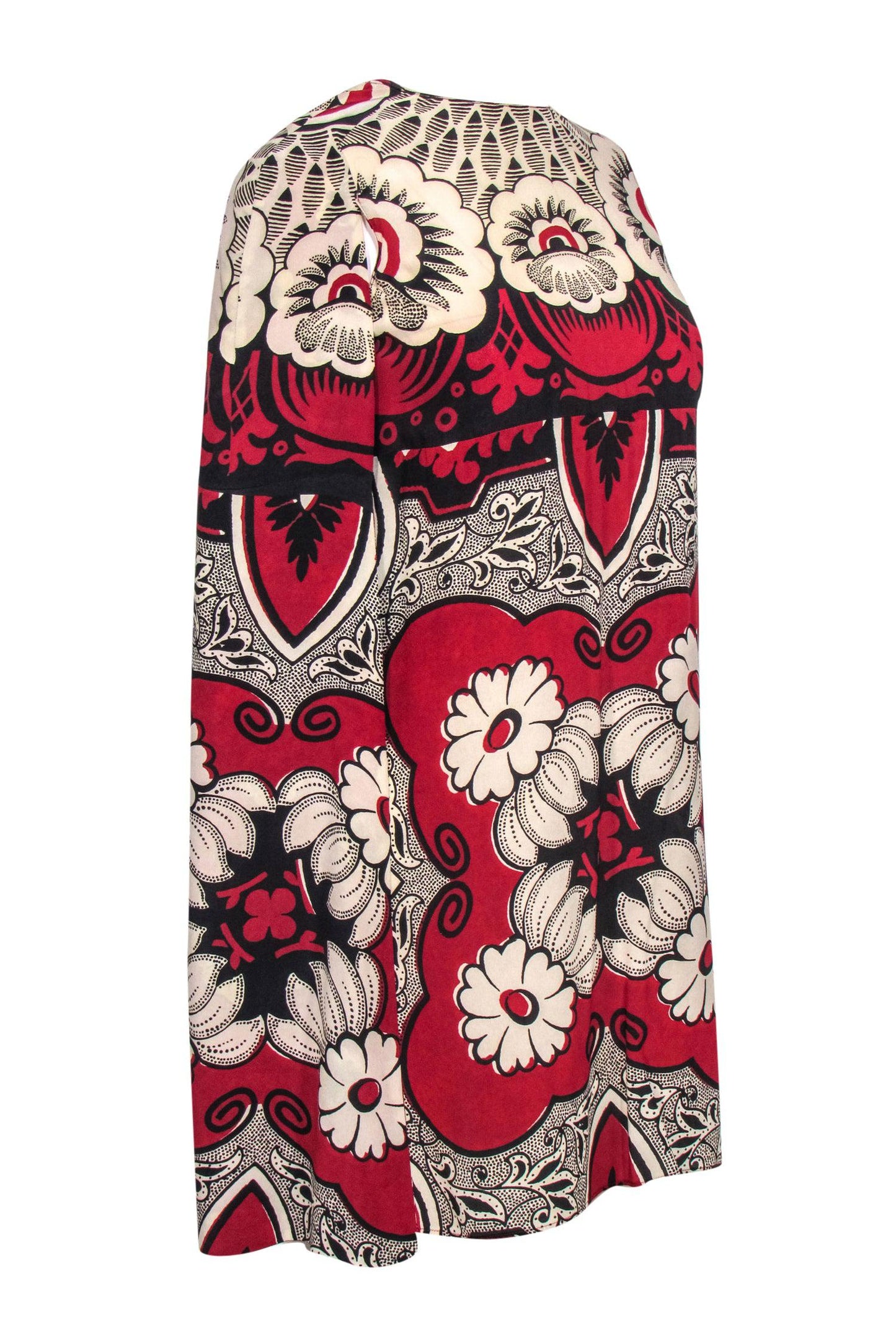 Valentino - Red, Black & White Floral Print Sleeveless Shift Dress w/ Cape Sz 4