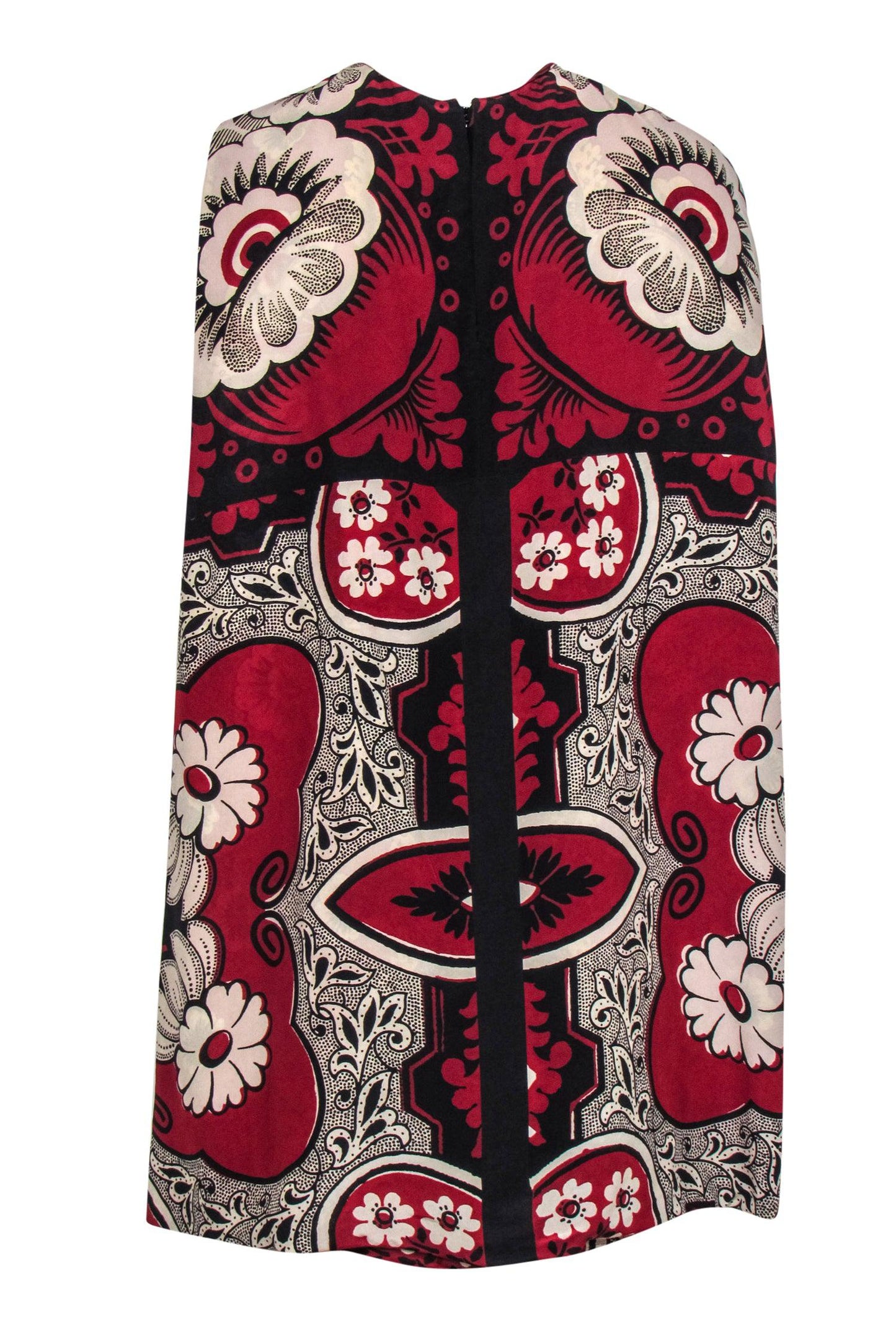 Valentino - Red, Black & White Floral Print Sleeveless Shift Dress w/ Cape Sz 4