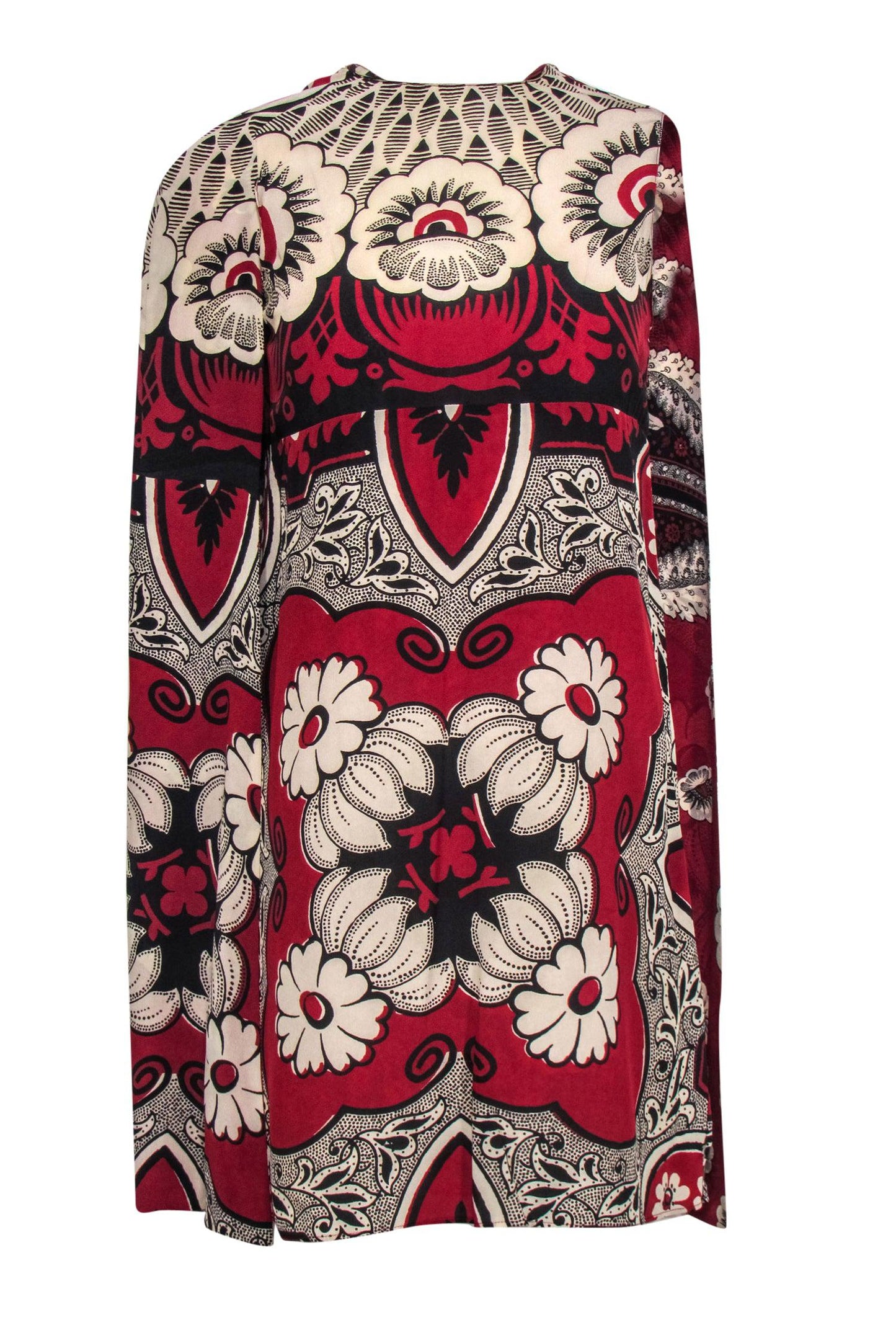 Valentino - Red, Black & White Floral Print Sleeveless Shift Dress w/ Cape Sz 4
