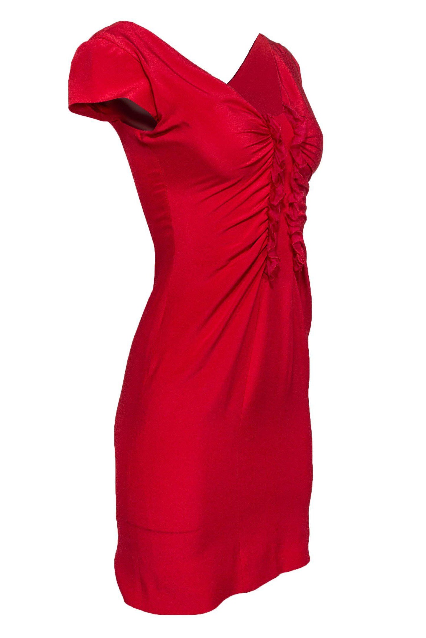 Valentino - Red Cap Sleeve Dress w/ Ruffles Sz S