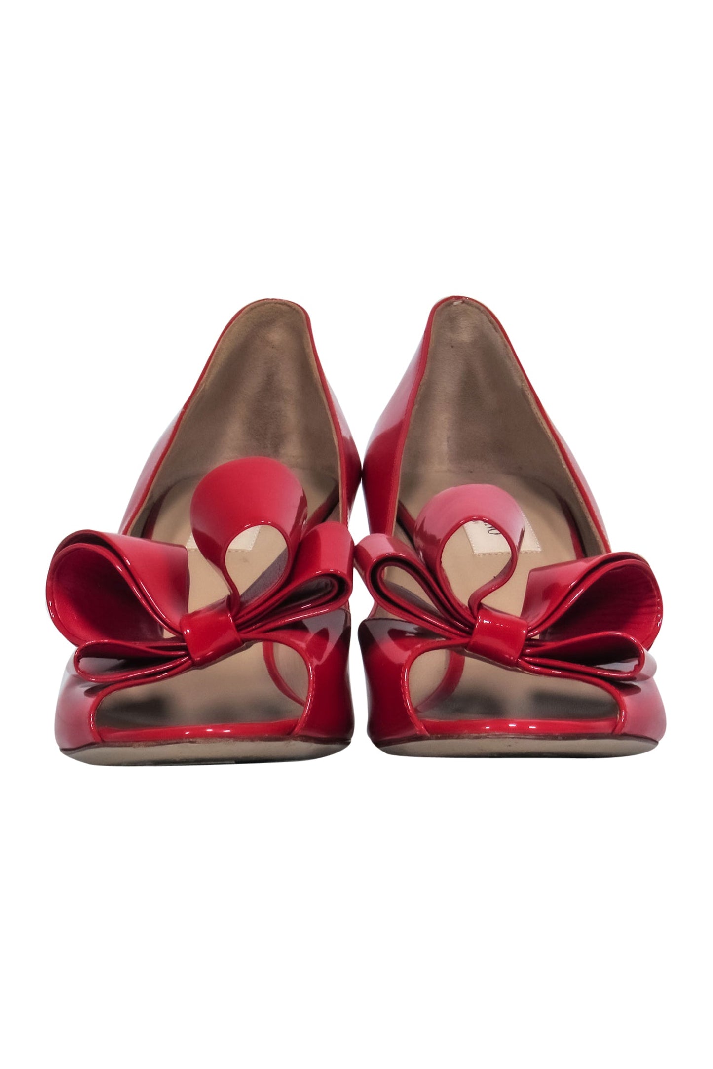 Valentino - Red Patent Leather Open Toe Kitten Heels w/ Bow Sz 8.5