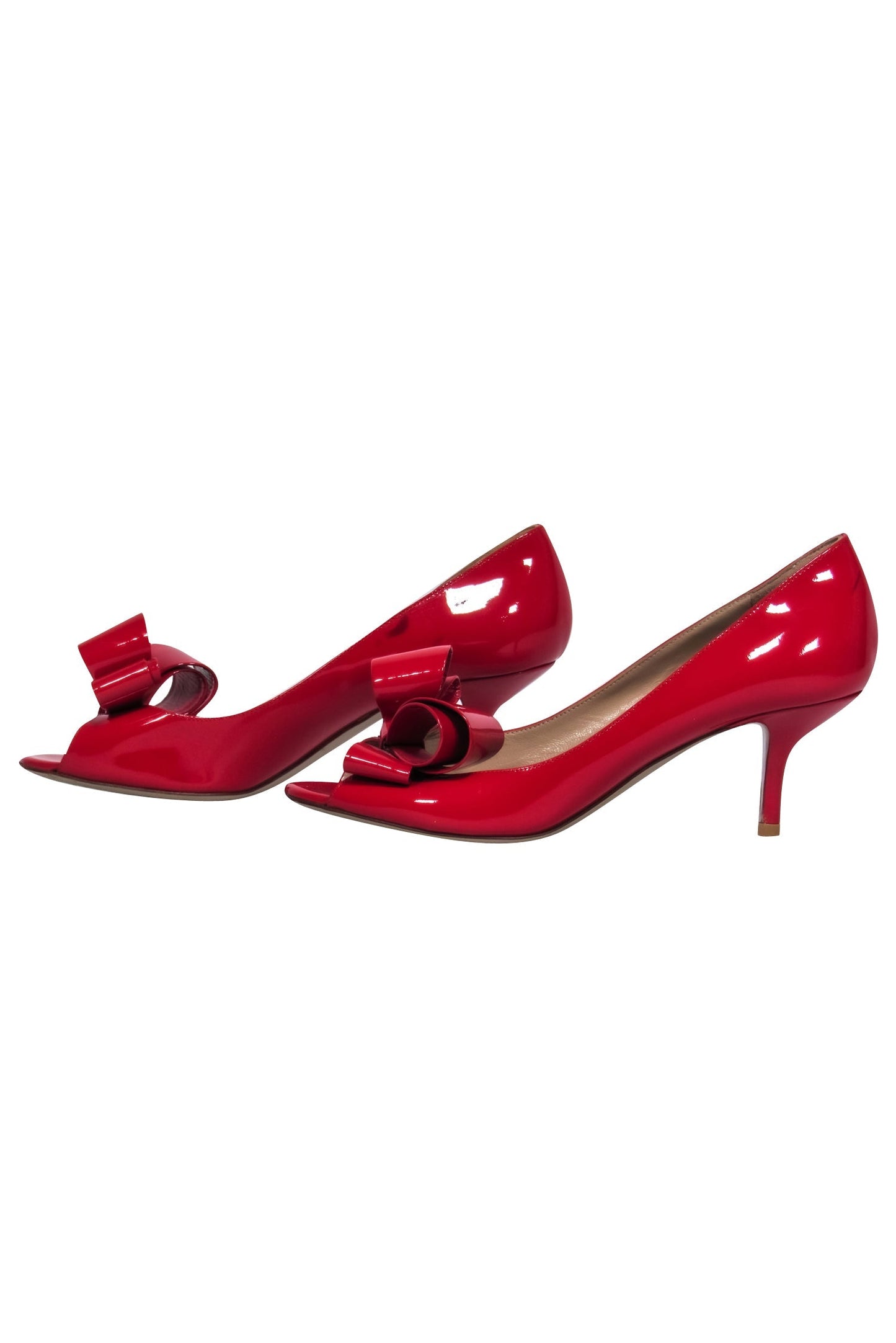 Valentino - Red Patent Leather Open Toe Kitten Heels w/ Bow Sz 8.5