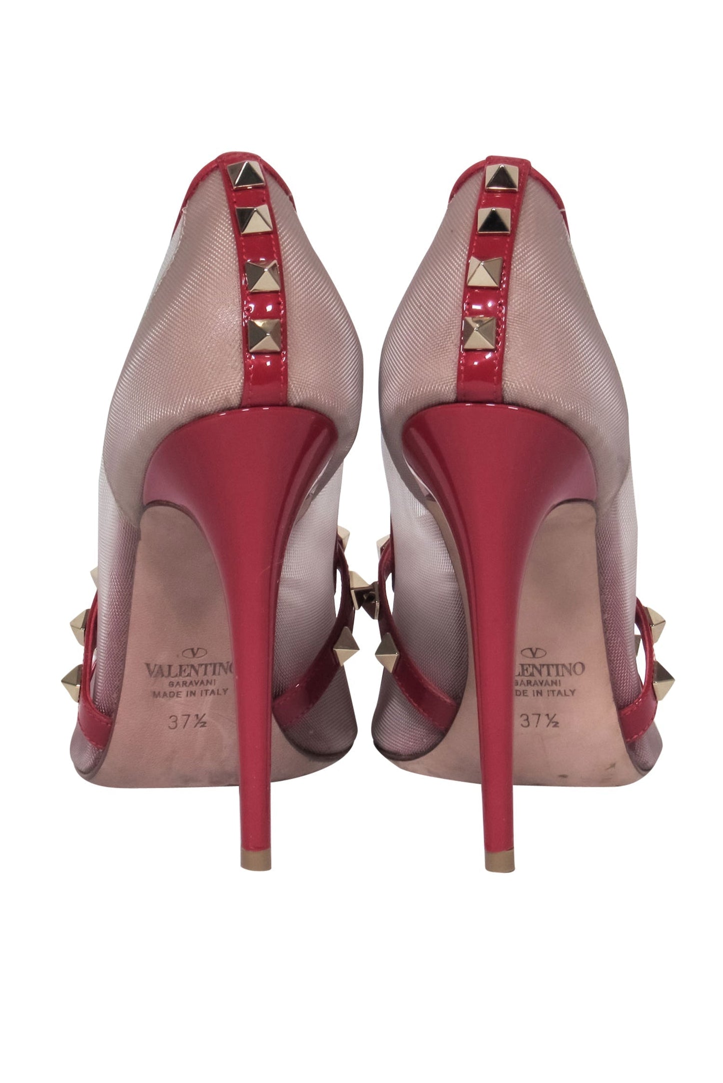 Valentino - Red Patent & Mesh Studded Caged Pointed Toe "Rockstud" Pumps Sz 7.5