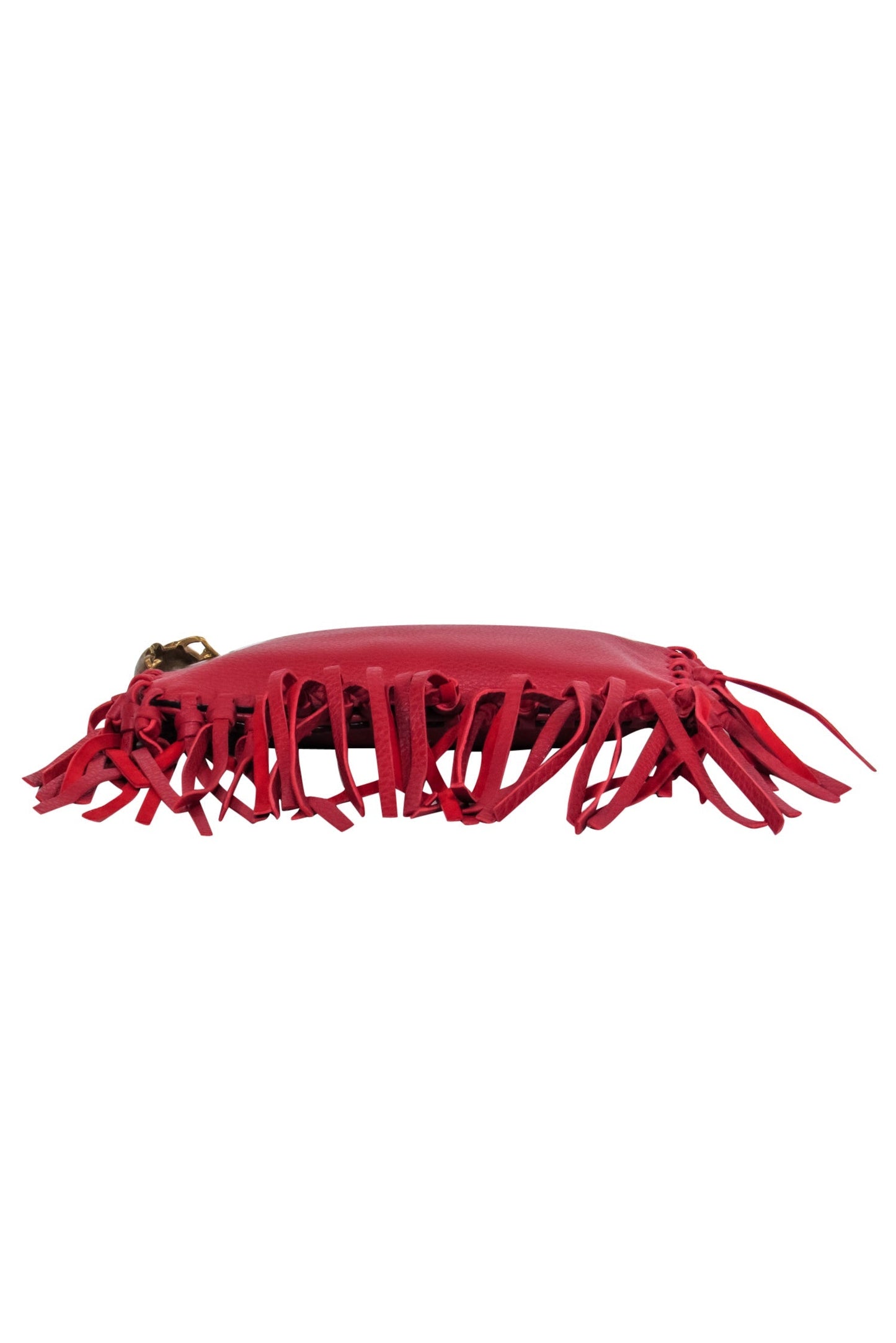 Valentino - Red Textured Leather Fringed Zippered Clutch w/ Beetle Handle
