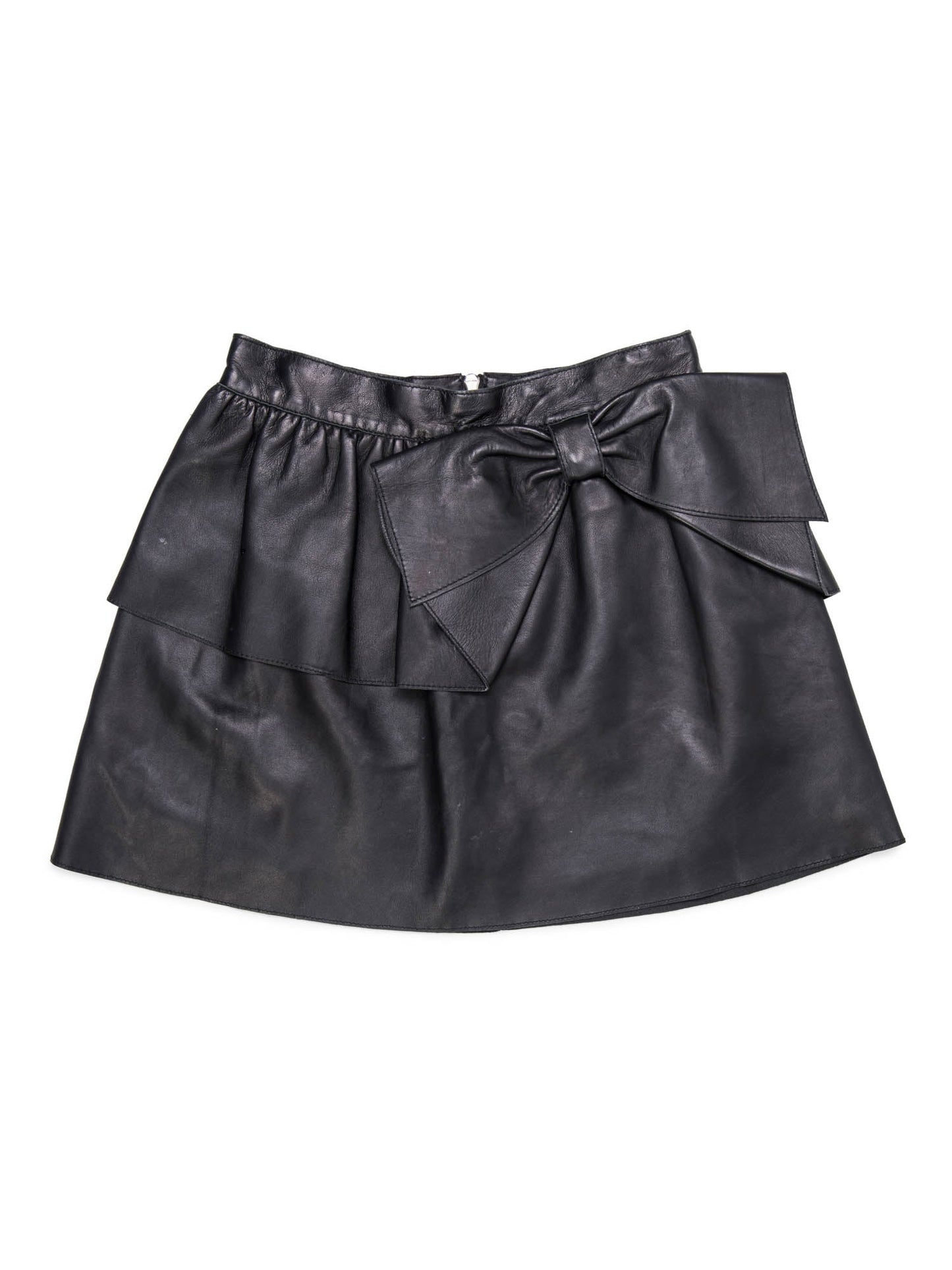 Valentino Soft Leather Bow Mini Skirt Black