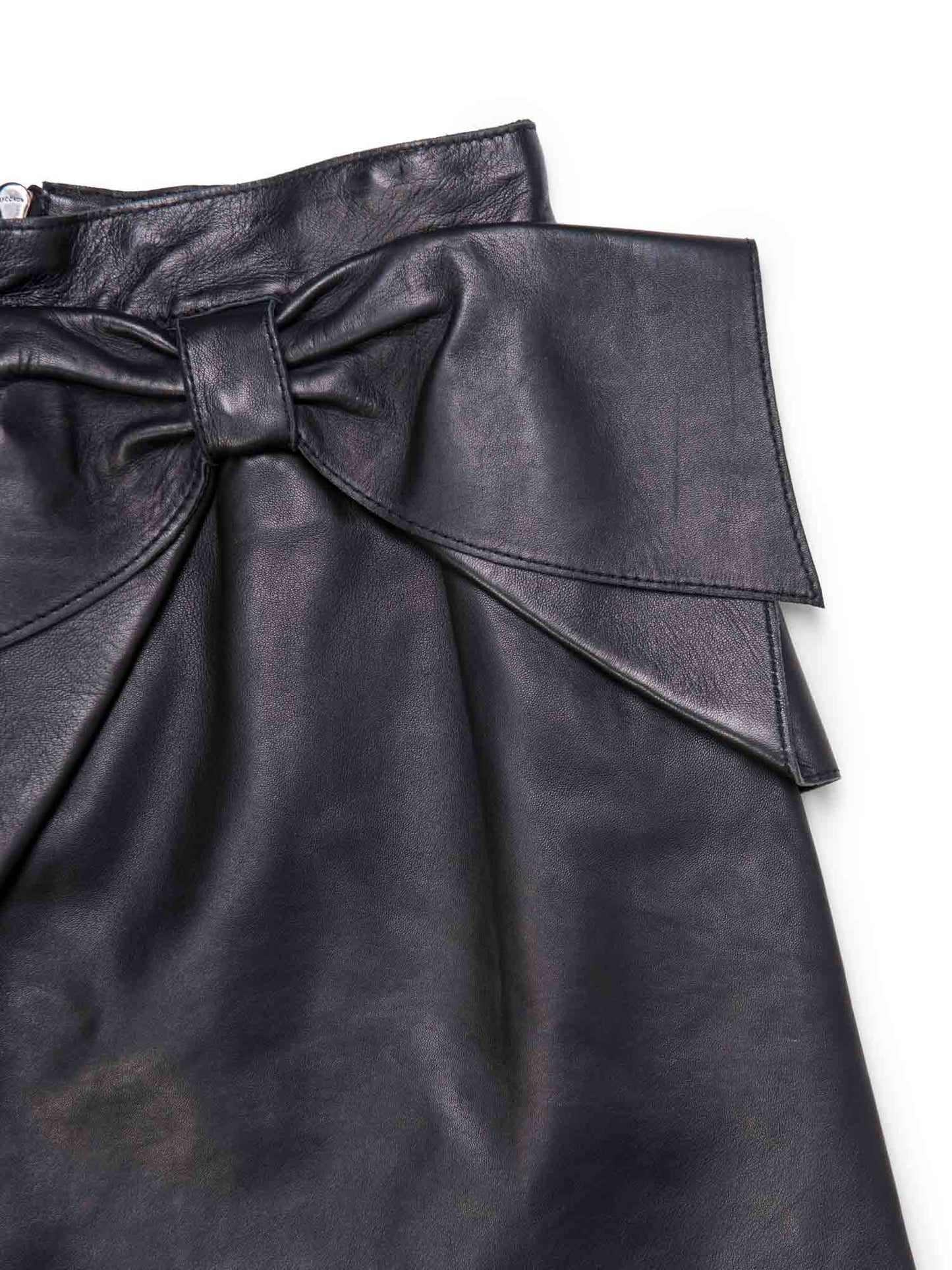Valentino Soft Leather Bow Mini Skirt Black