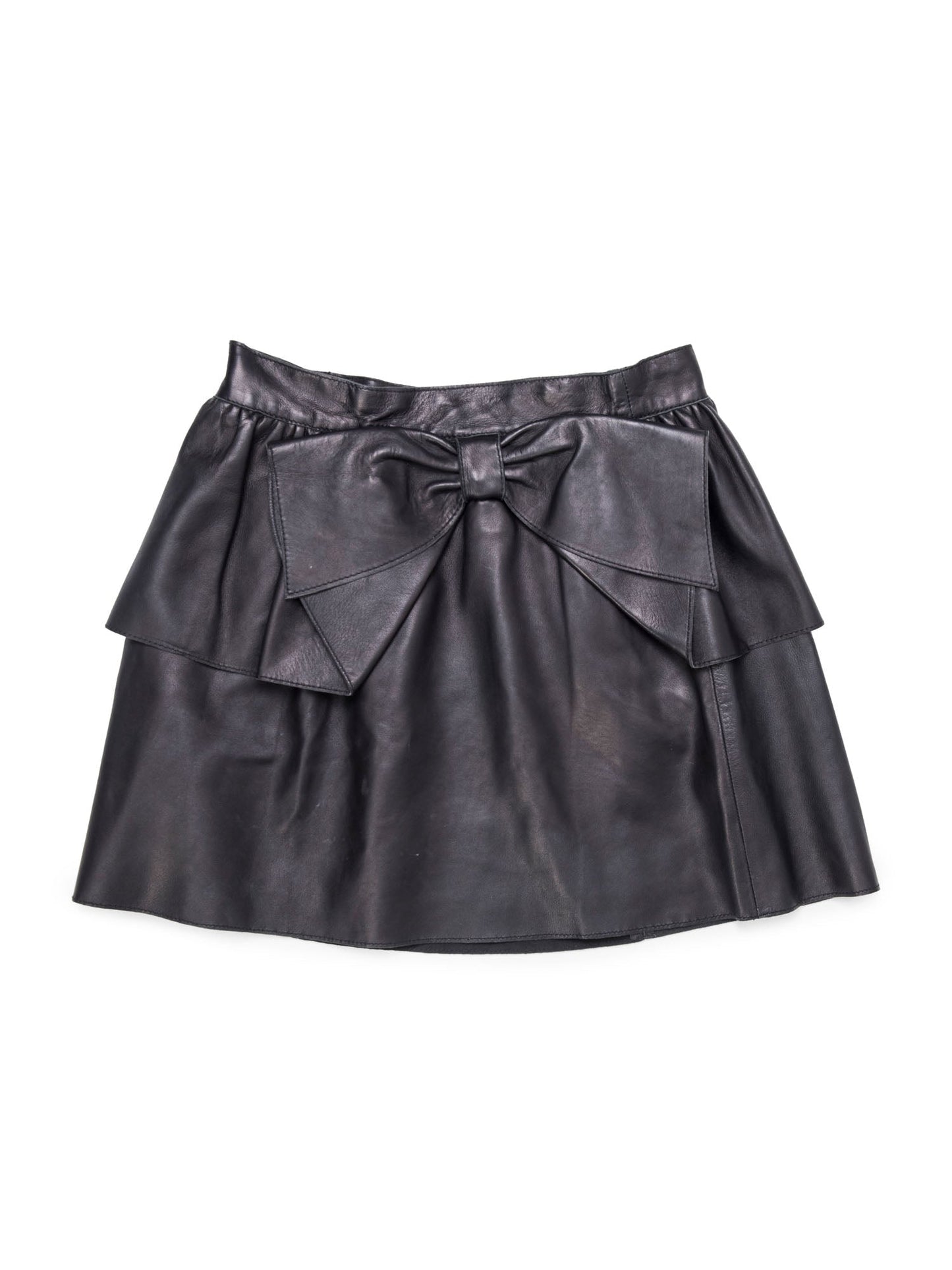 Valentino Soft Leather Bow Mini Skirt Black