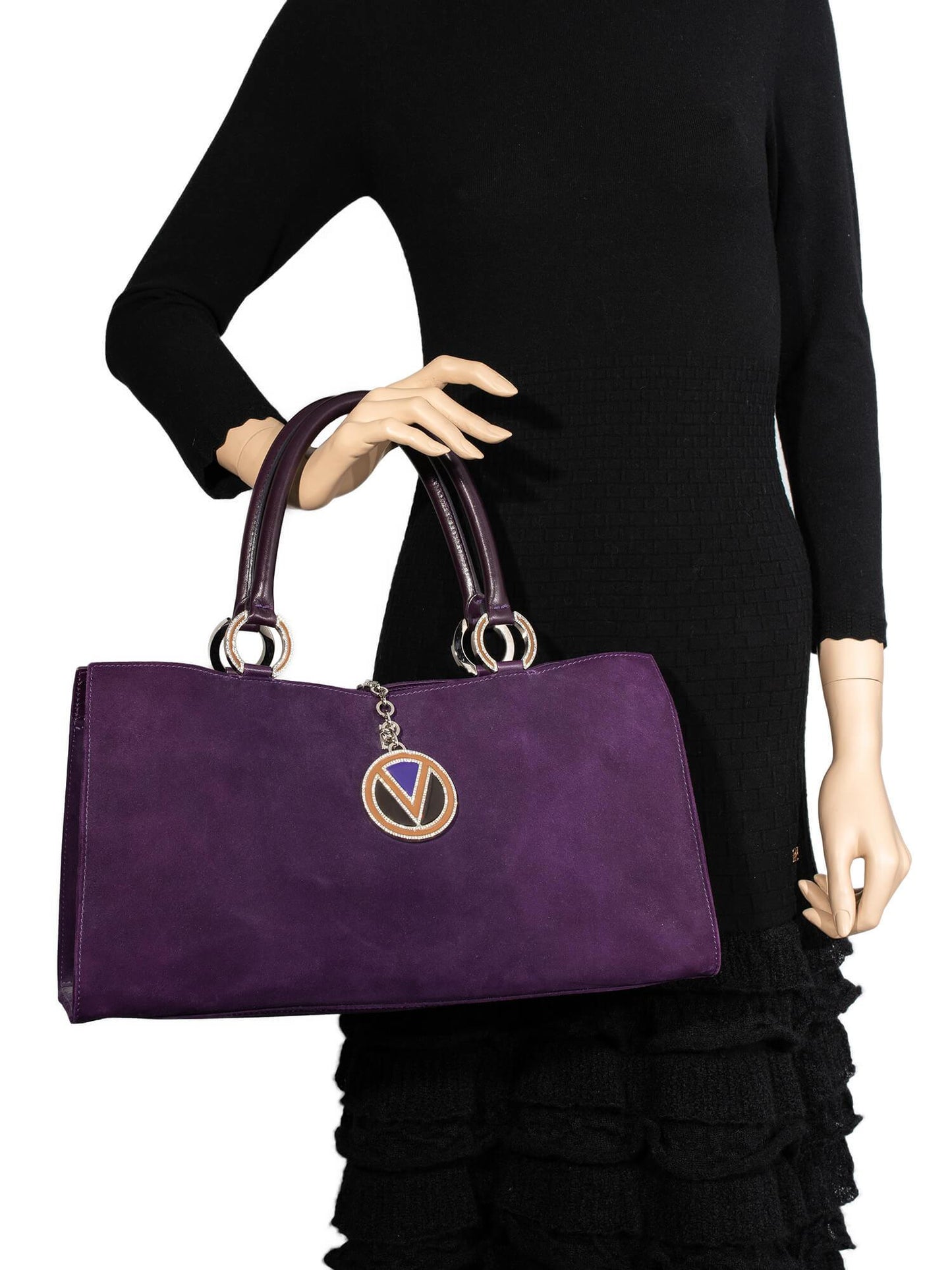 Valentino Suede Logo Triangle Bag Purple