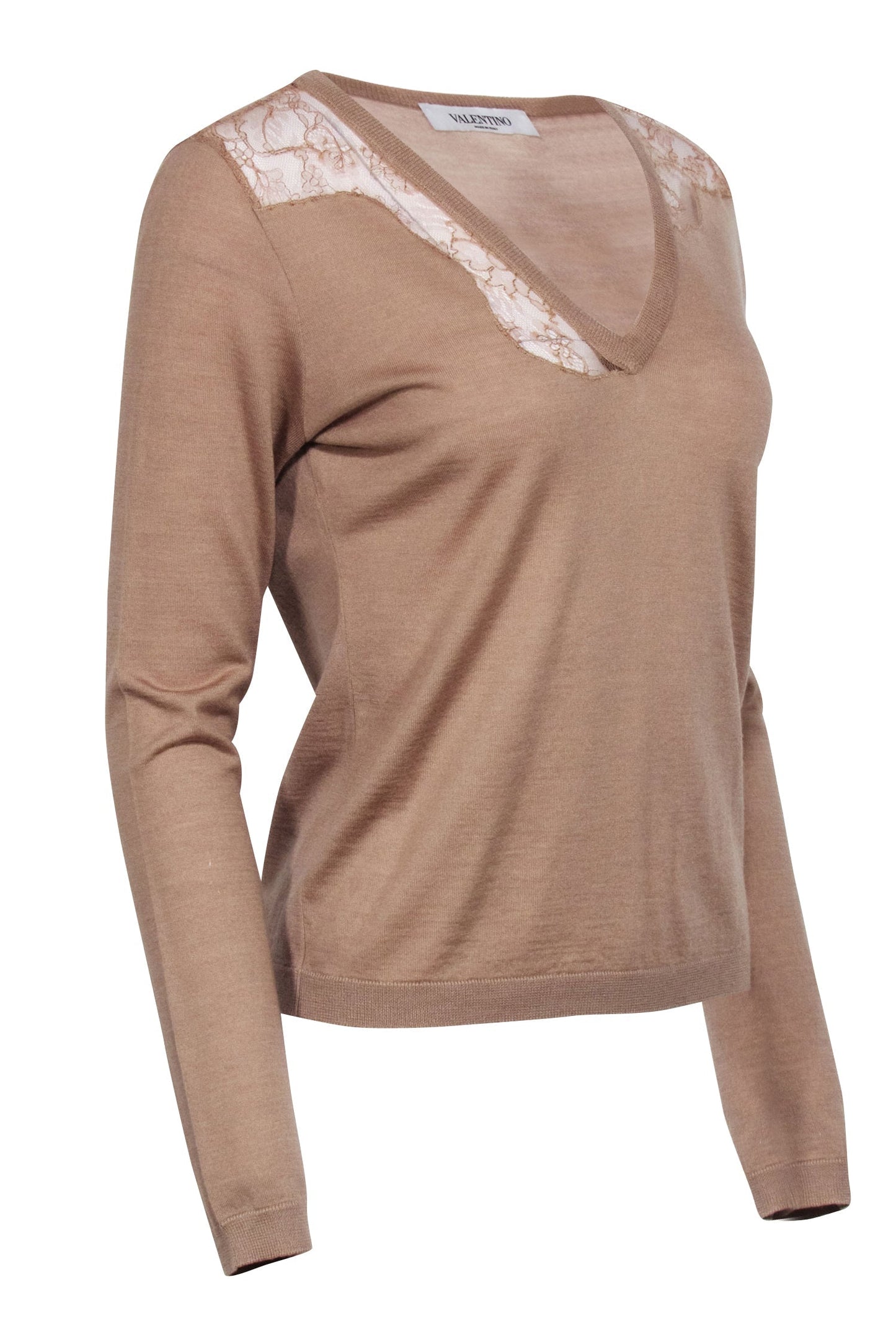 Valentino - Tan Wool & Silk Blend V-Neckline Knit Top Sz L