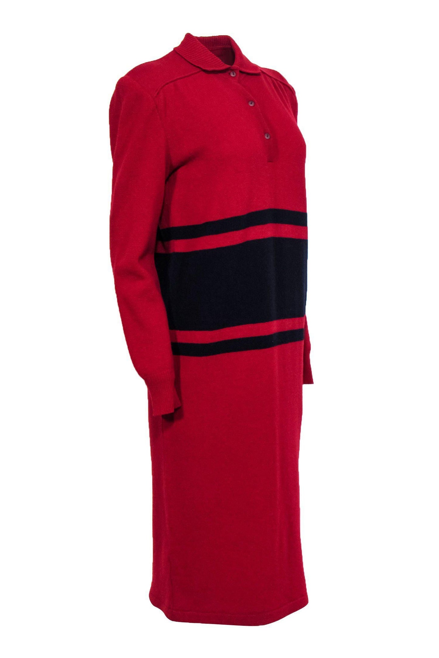 Valentino - Vintage Red Knit Maxi Dress w/ Racing Stripes Sz 8