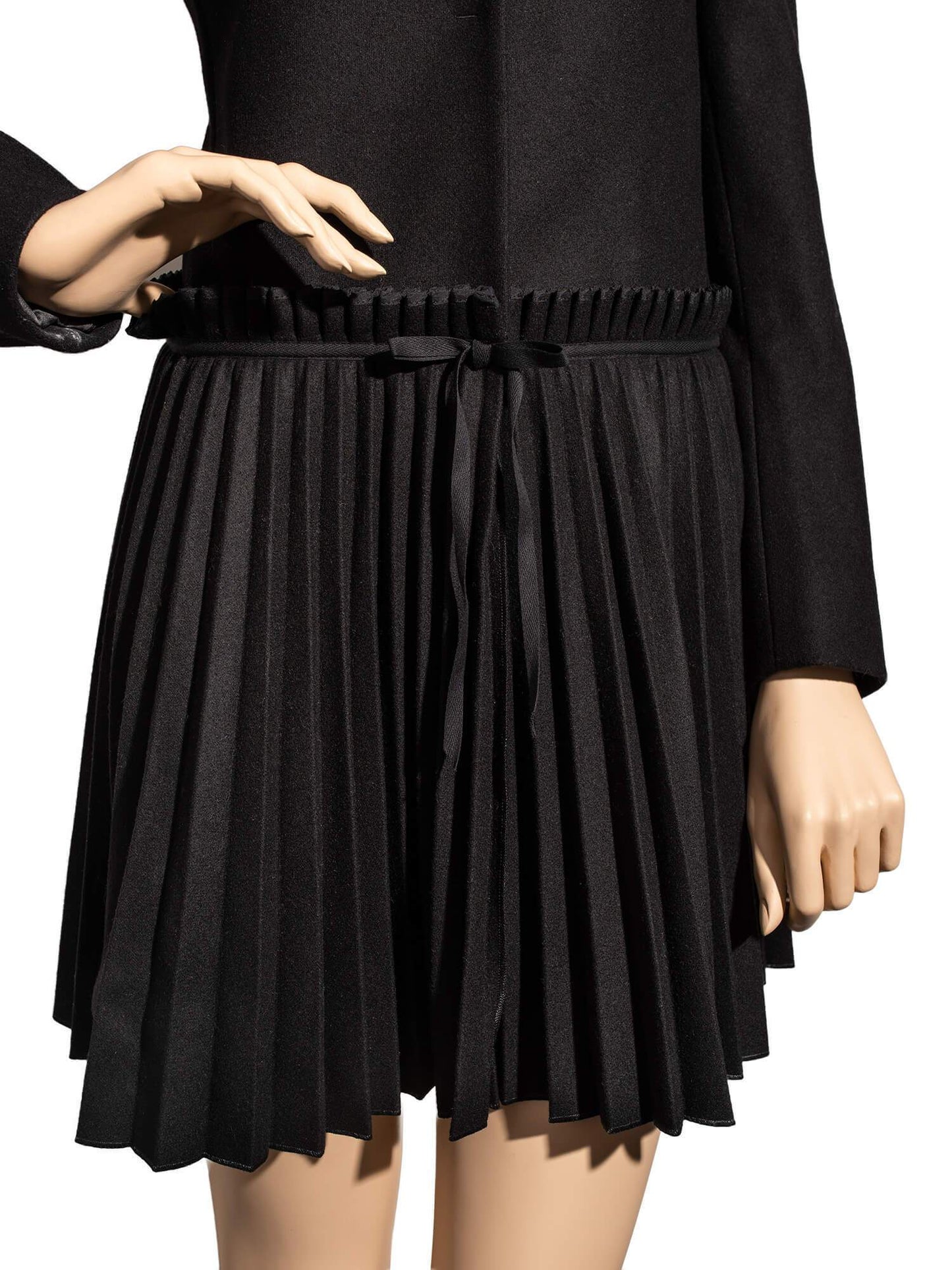 Valentino Wool Pleated Short Coat Black